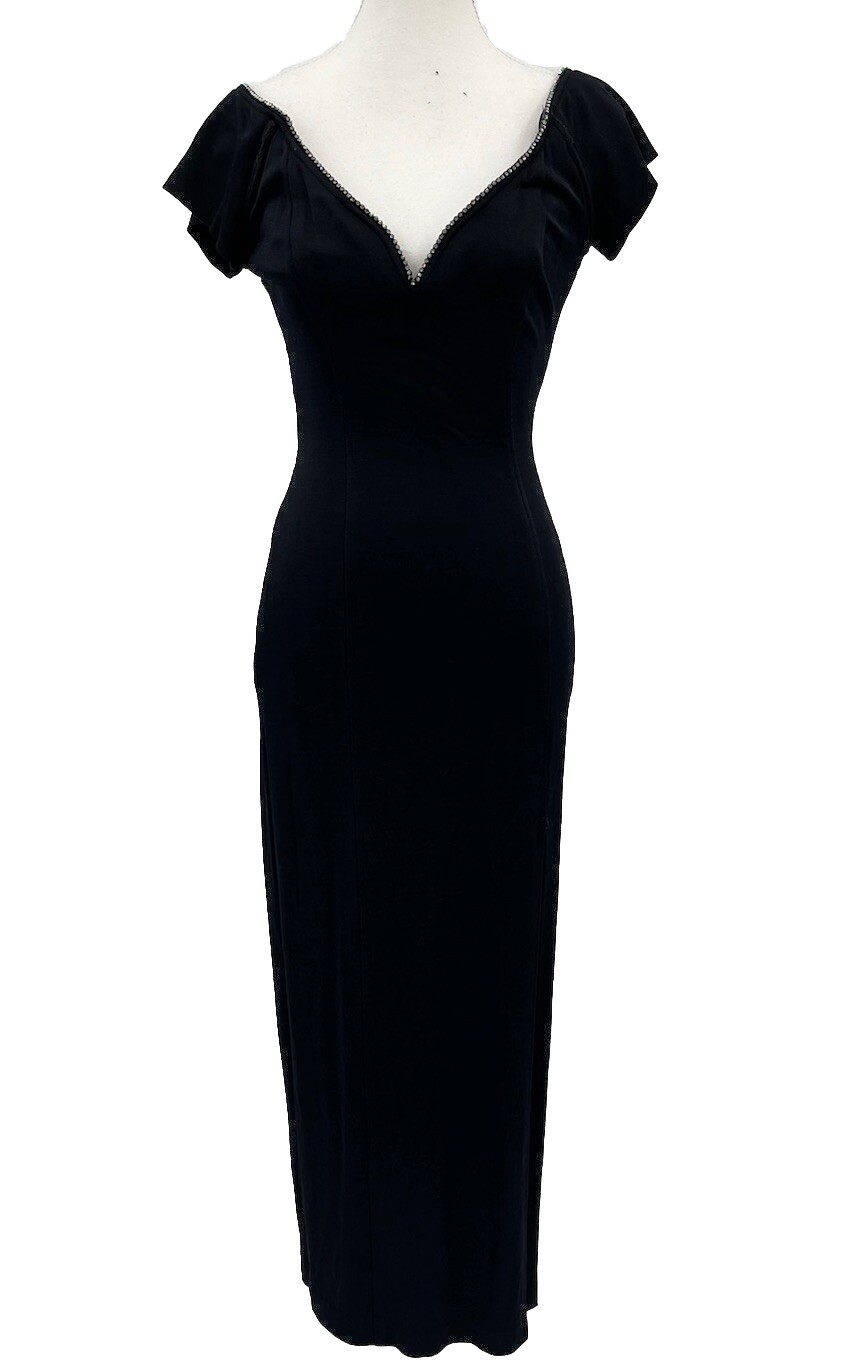 VINTAGE DRESS BETSY & ADAM – BLACK Long OFF THE SHOULDER Gown Dress SZ 7-8 90&rsquo;s
