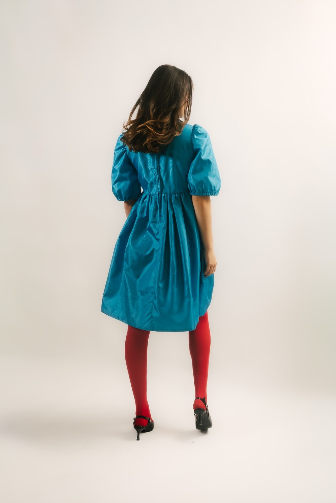 60 Collared Dress (S) small blue vintage mini Moire fabric twee colorful retro