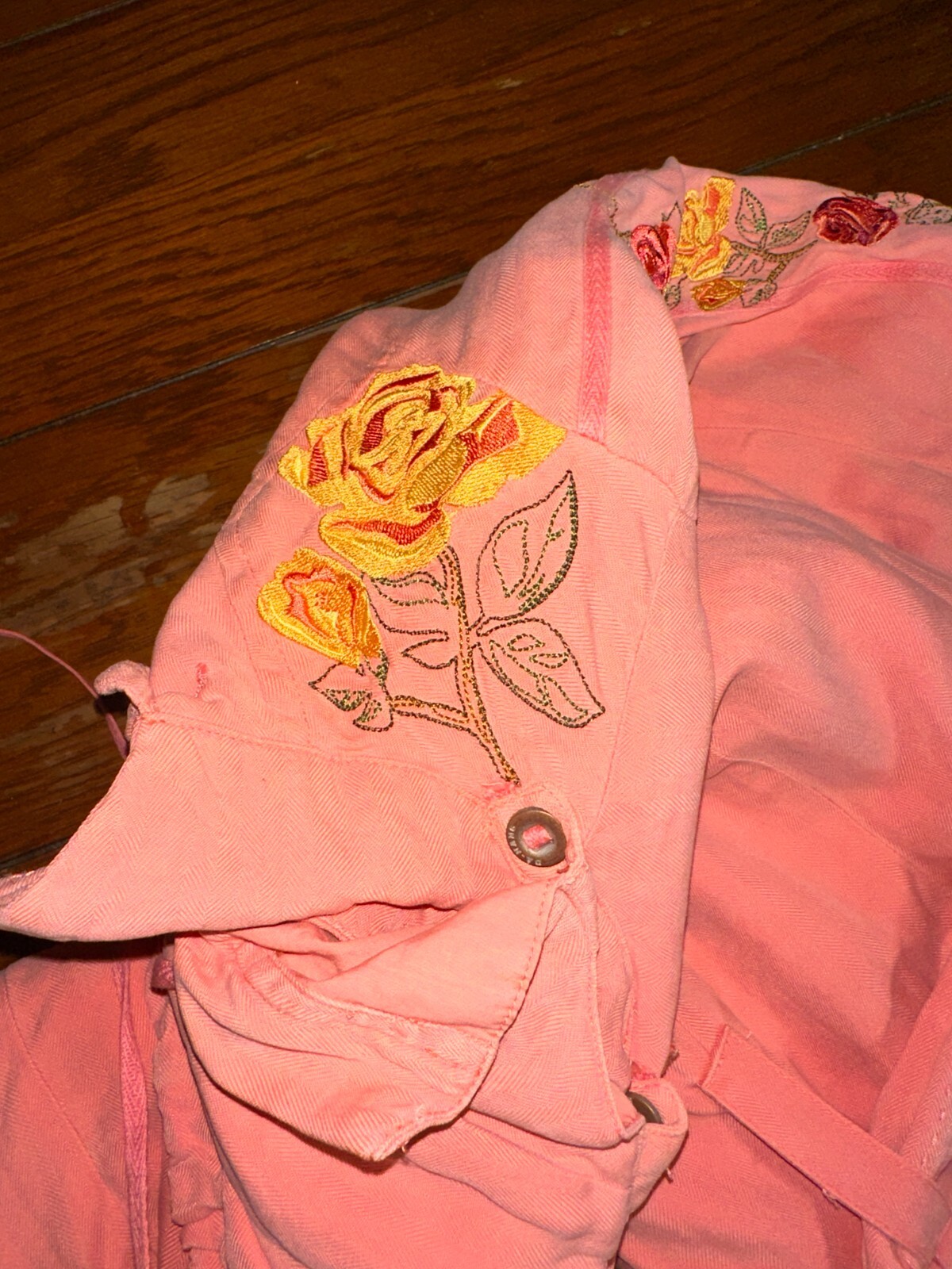 DA-NANG Surplus Indo-Chine Peach Embroidered Utility Cargo Jacket Sz XS NWT