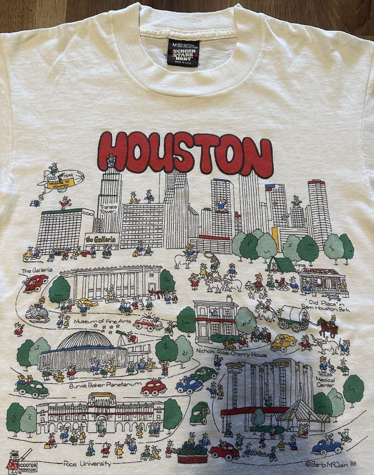 Vtg 80s Houston Souvenir Single Stitch Art Shirt Barb McLain 1988 Screen Stars M
