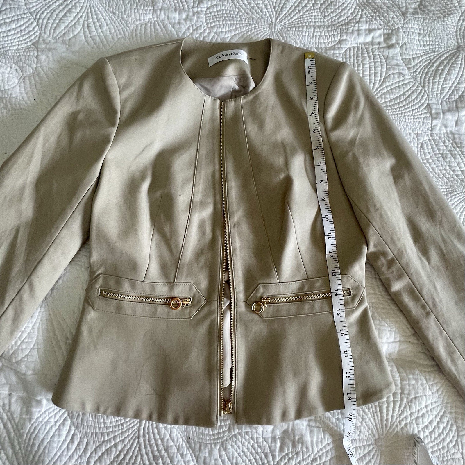 Calvin Klein Womens Peplum Beige Blazer NWOT