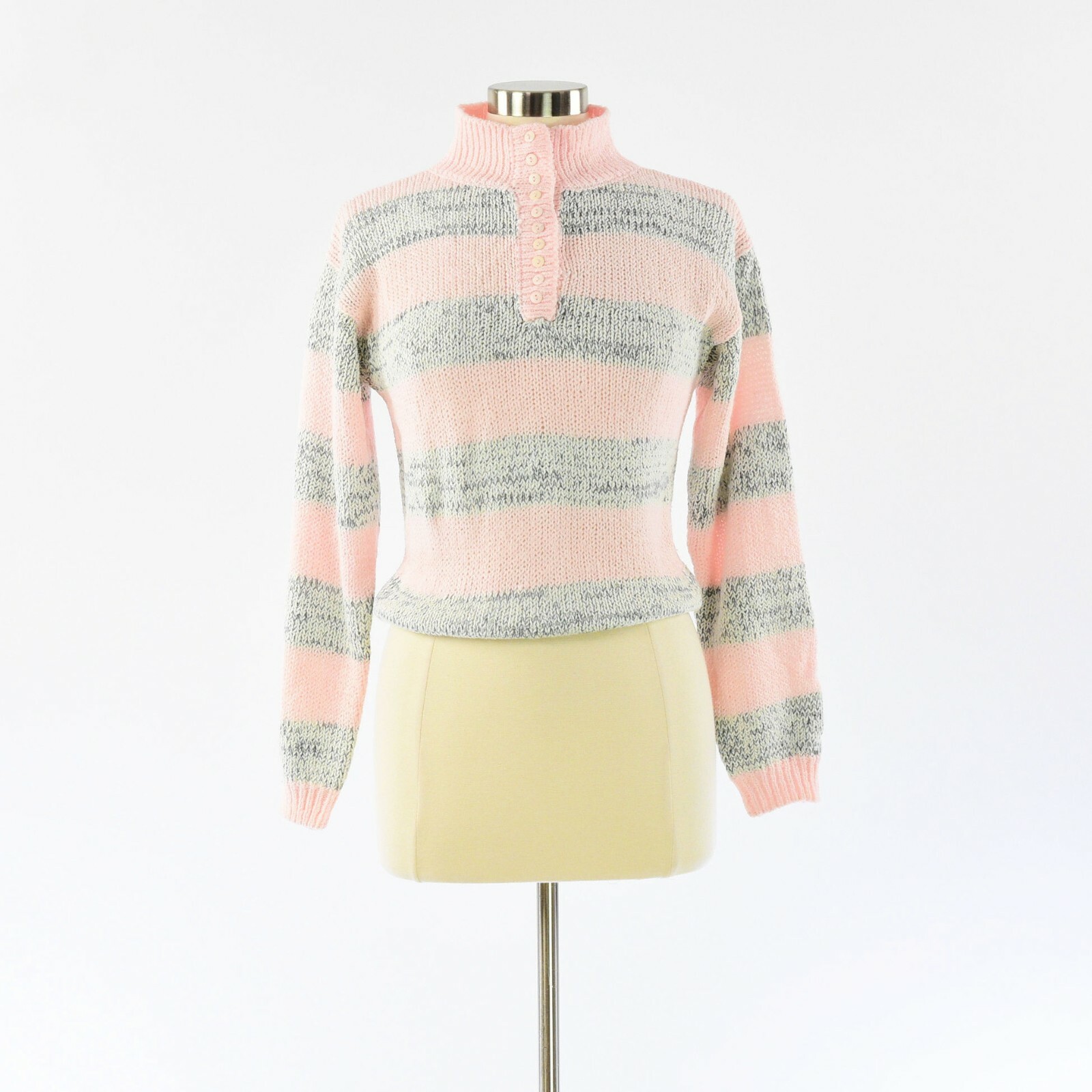 Womens Vintage Henley Striped Sweater Pale Pink Heather Gray A&rsquo;Milano Size S