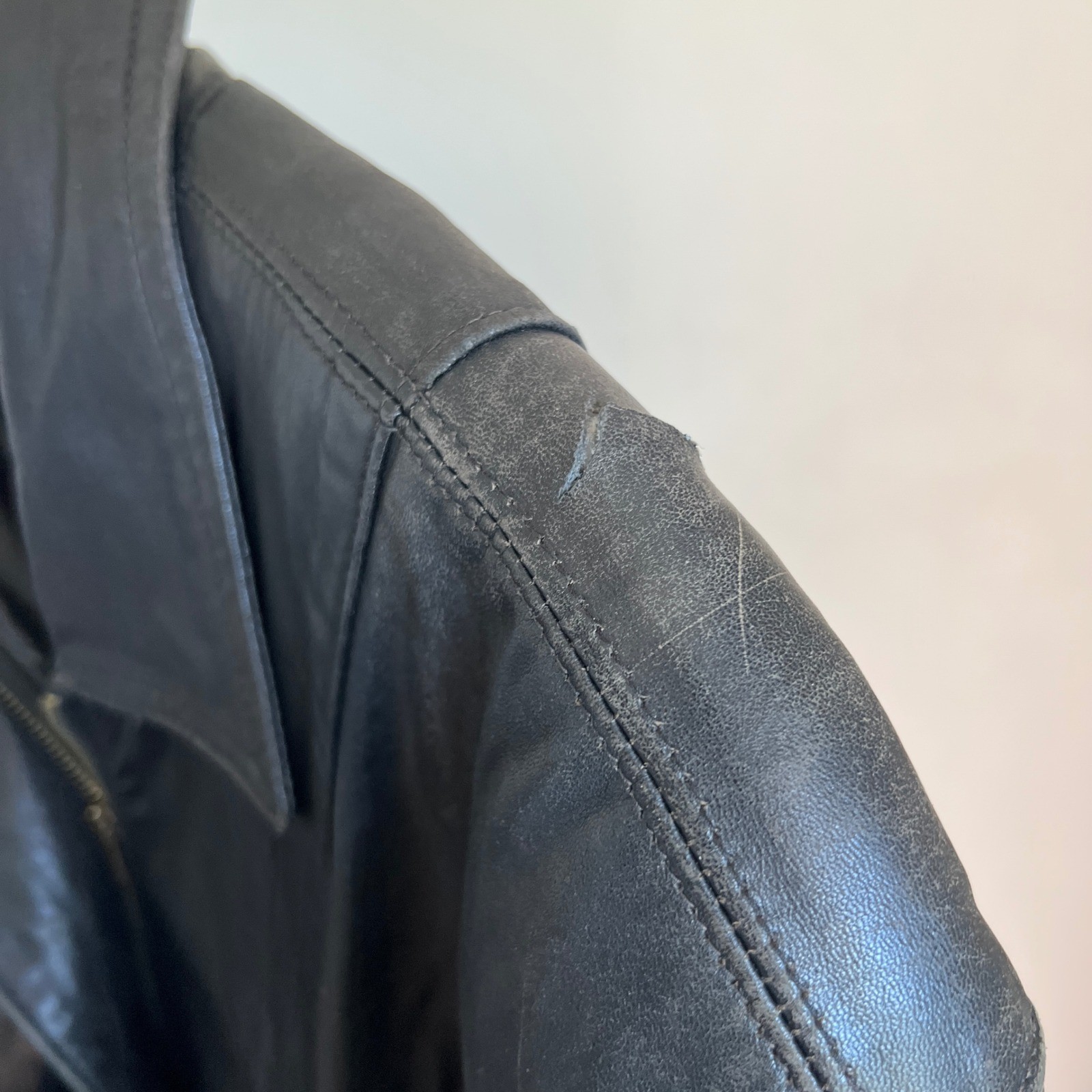 Vintage 80s Leather Jacket Black Biker Moto Dolman Sleeve Batwing Oversized USA