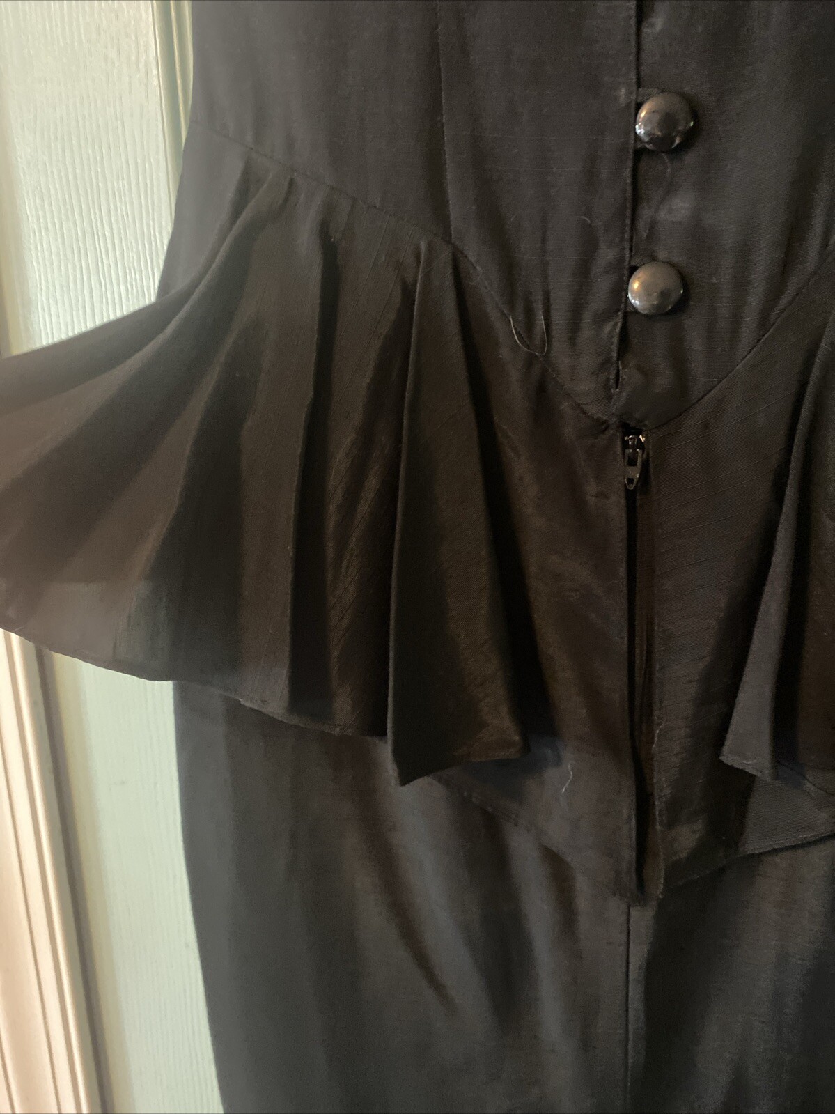 1980s Michael Blair Black Peplum Open Back Dress Small 1930s Style