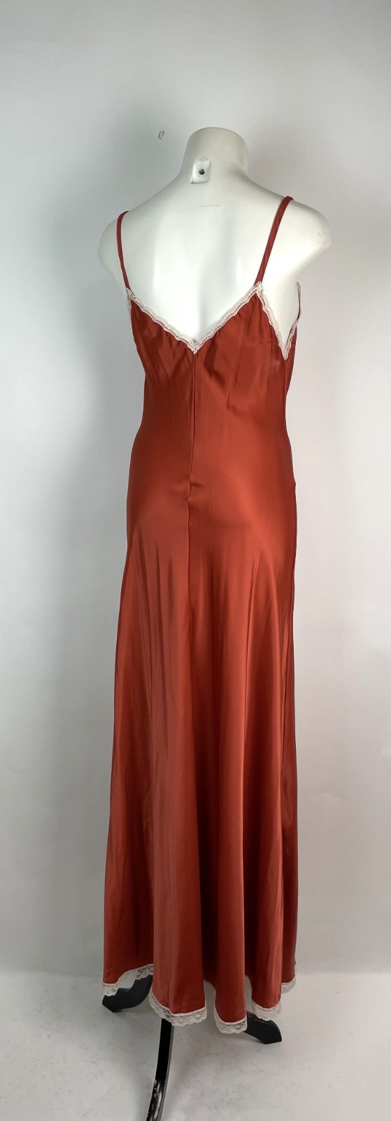 DEADSTOCK GILDA Vintage Bias Cut 1960 70s Satin Copper Rust Bias Cut SlipDress S