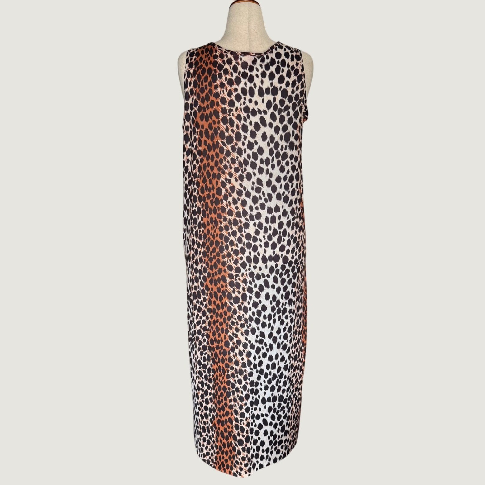 Heather Collection Vintage Leopard Print Lace Trim Maxi Slip Dress L Made in USA