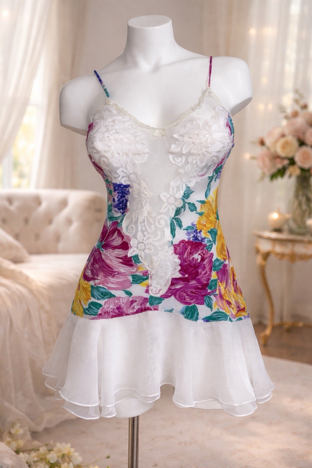 Vintage Victoria’s Secret Gold Label Floral Satin Nightgown Slip NWT Korea P S