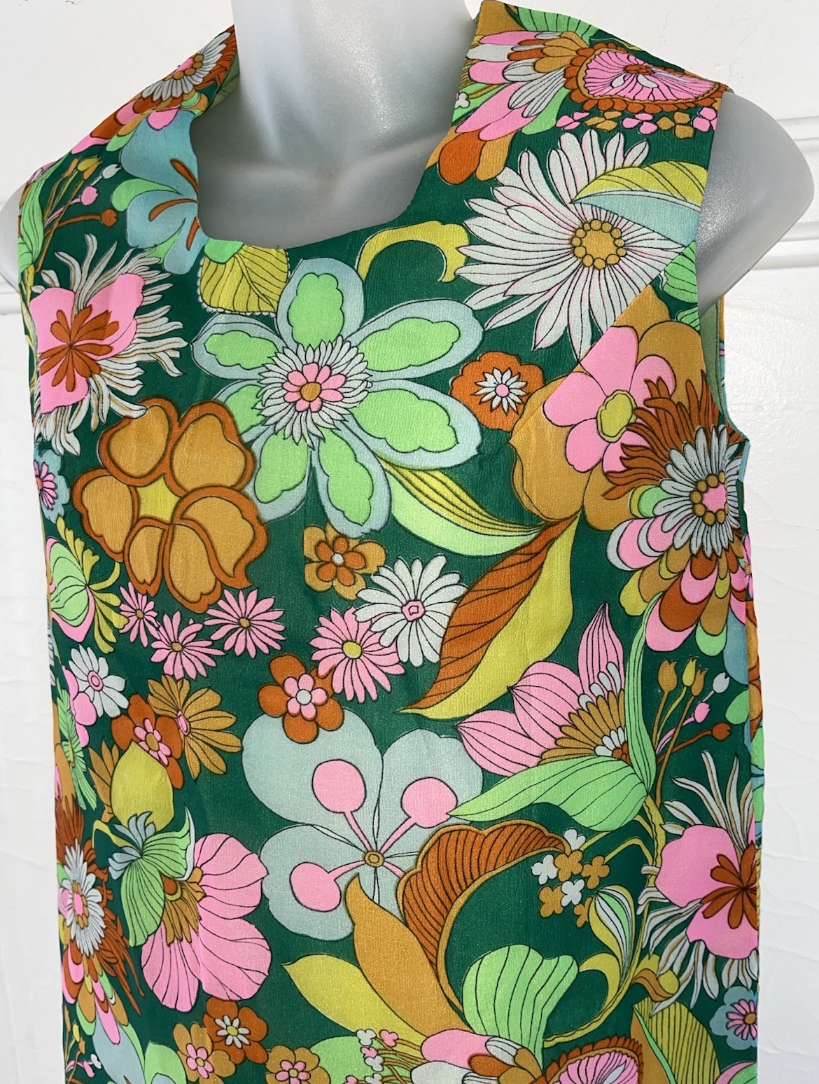 Vtg 1960s Mod Psychedelic Floral Flower Power Sheath Maxi Dress Talon Zip Small