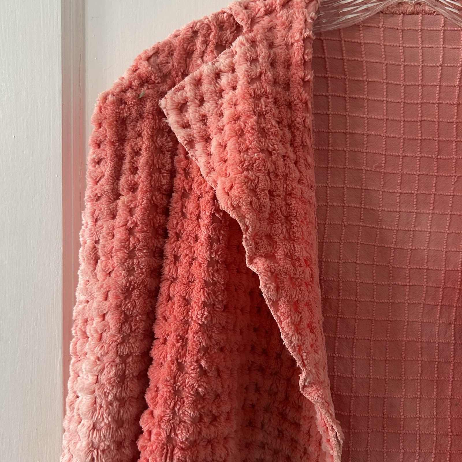 Vintage Coral Pink Chenille Jacket Coat Blazer With Waist Tie