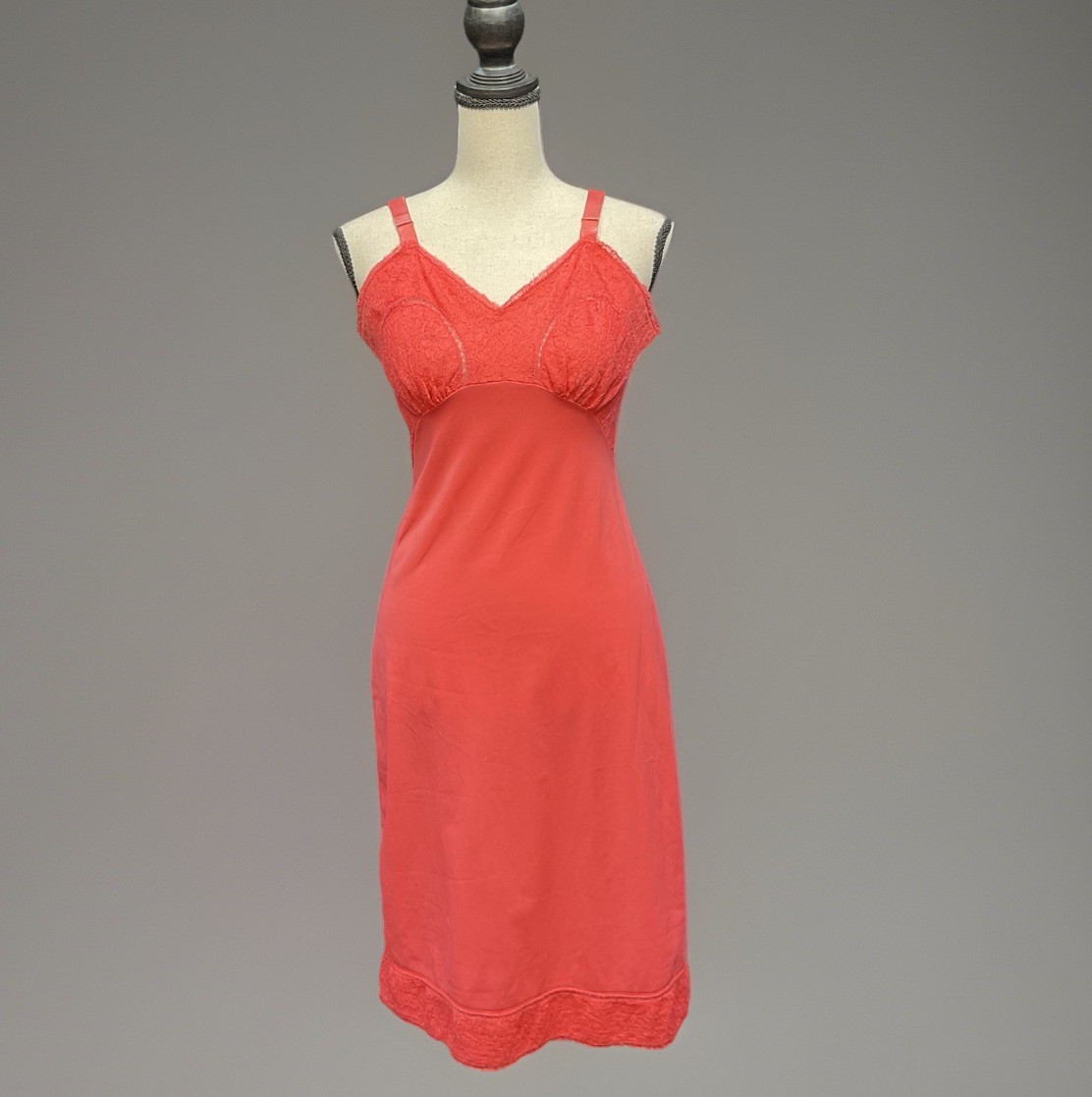 Vintage 1960s Full Slip Charmode Coral Nylon Tricot Lace 34 Made In USA