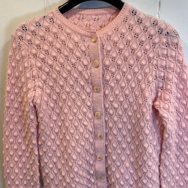 Vintage Handmade Pink Wavy Pineapple Textured Knit Button Cardigan Sweater Large