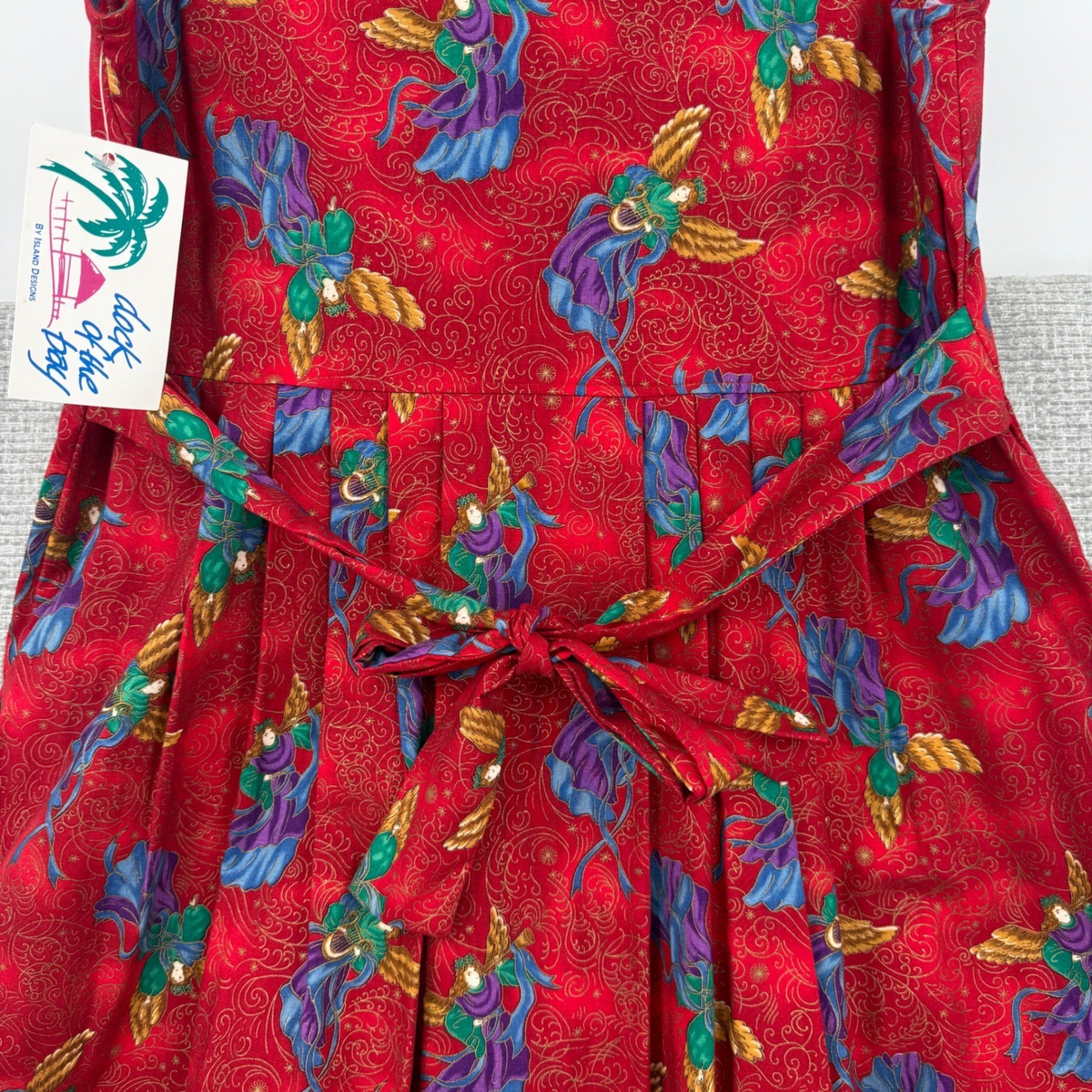 Vintage Dock of the Bay Dress Women M Red Cotton Angel Christmas Maxi Christmas