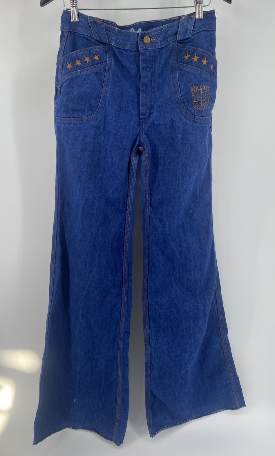 Vtg 70s St Leger Bullitt Denim Flare Jeans Elephant Bell Bottom 28×35 Flawed