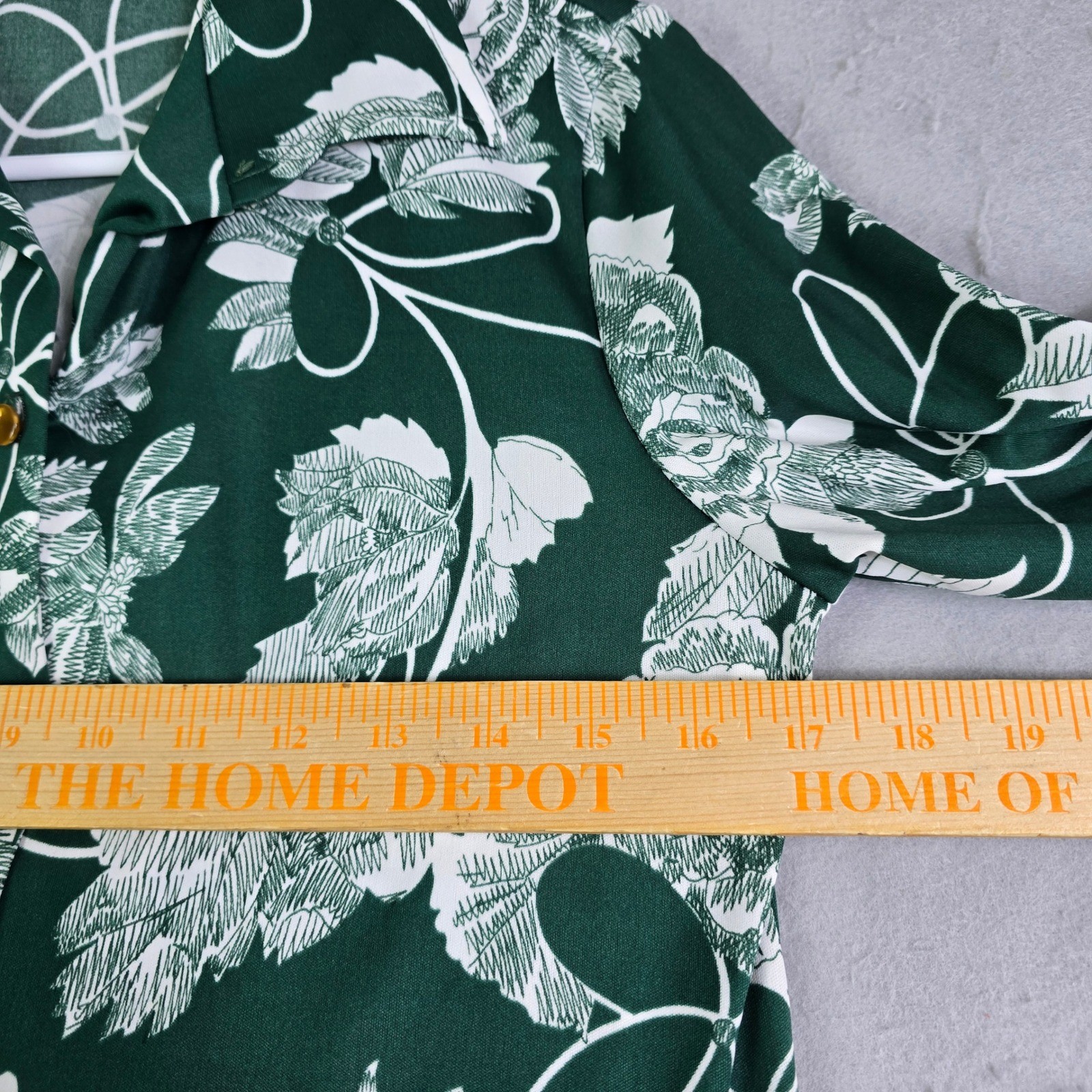 Vintage 70s Graff Floral Button Blouse Women S Green White Disco Chic Mod Boho