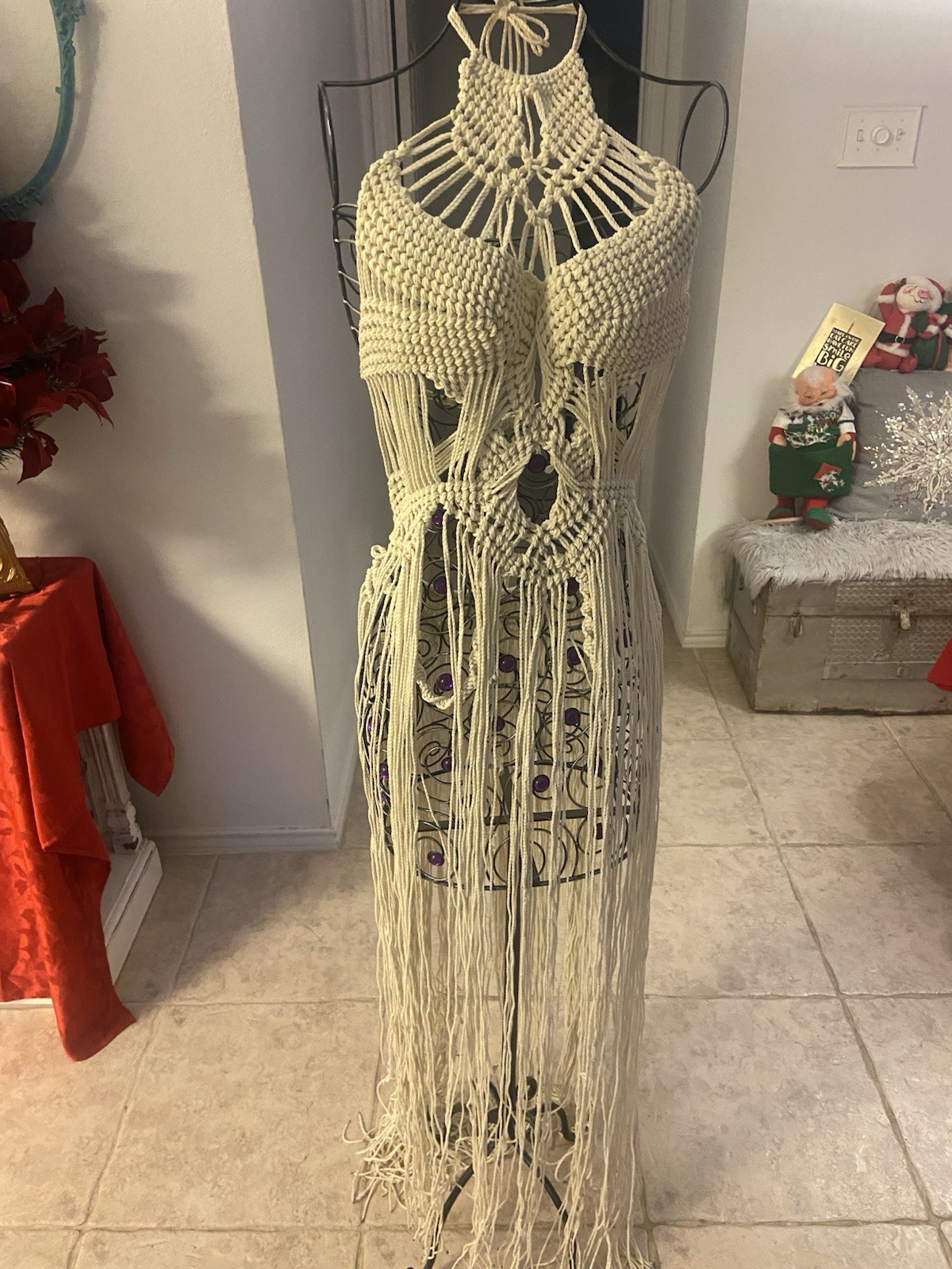 Vintage Handmade Macrame Rope Goddess Bohemian Sexy Dress