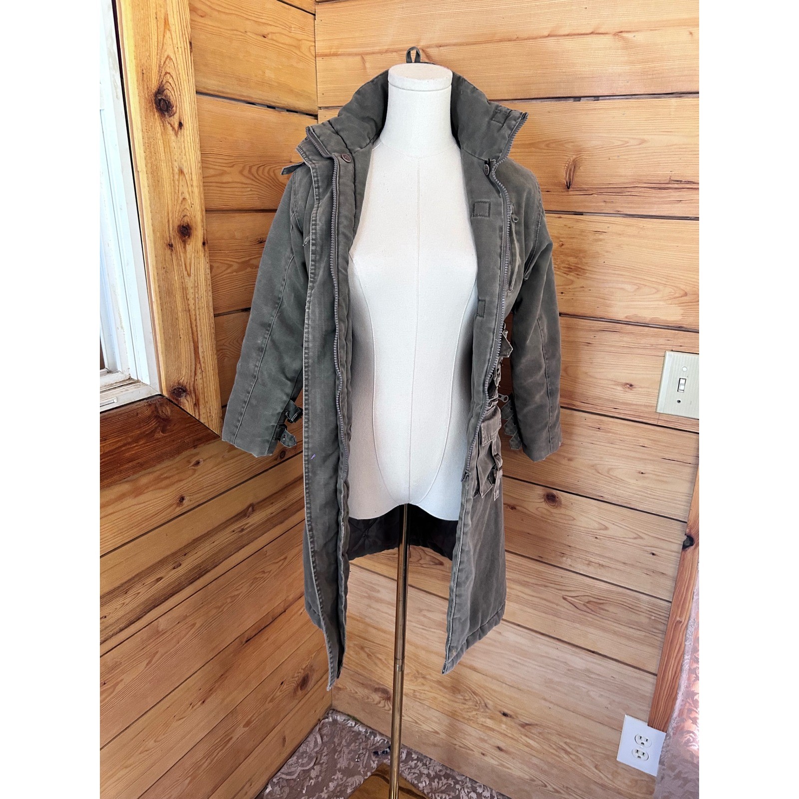Vintage Tactical Trench Coat Womens Medium Green Buckle Utility Cargo Archive