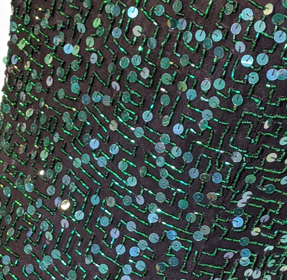 Silk 90s Black Green Shimmer Sequins Bodycon Mini Party Dress Nadine Boutique M