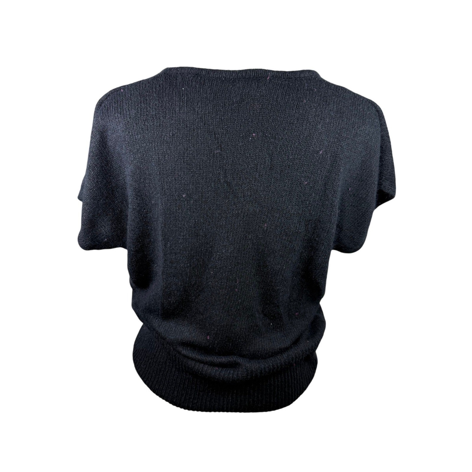 Vintage Rafferty Silk Angora Sequin Heart Sweater Black V-Neck Short Sleeve L