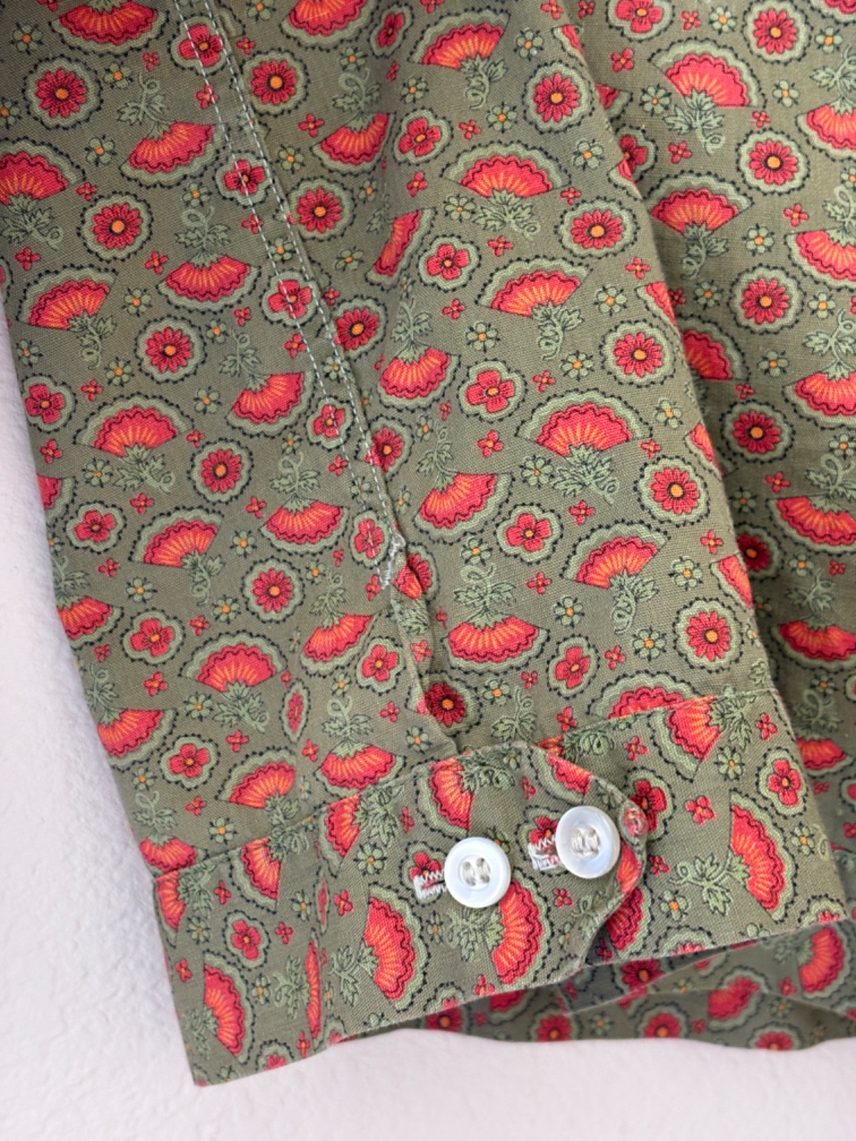 Vintage 50s 60s Christenfeld Button Down Blouse Green M/L Rockabilly Mid Century