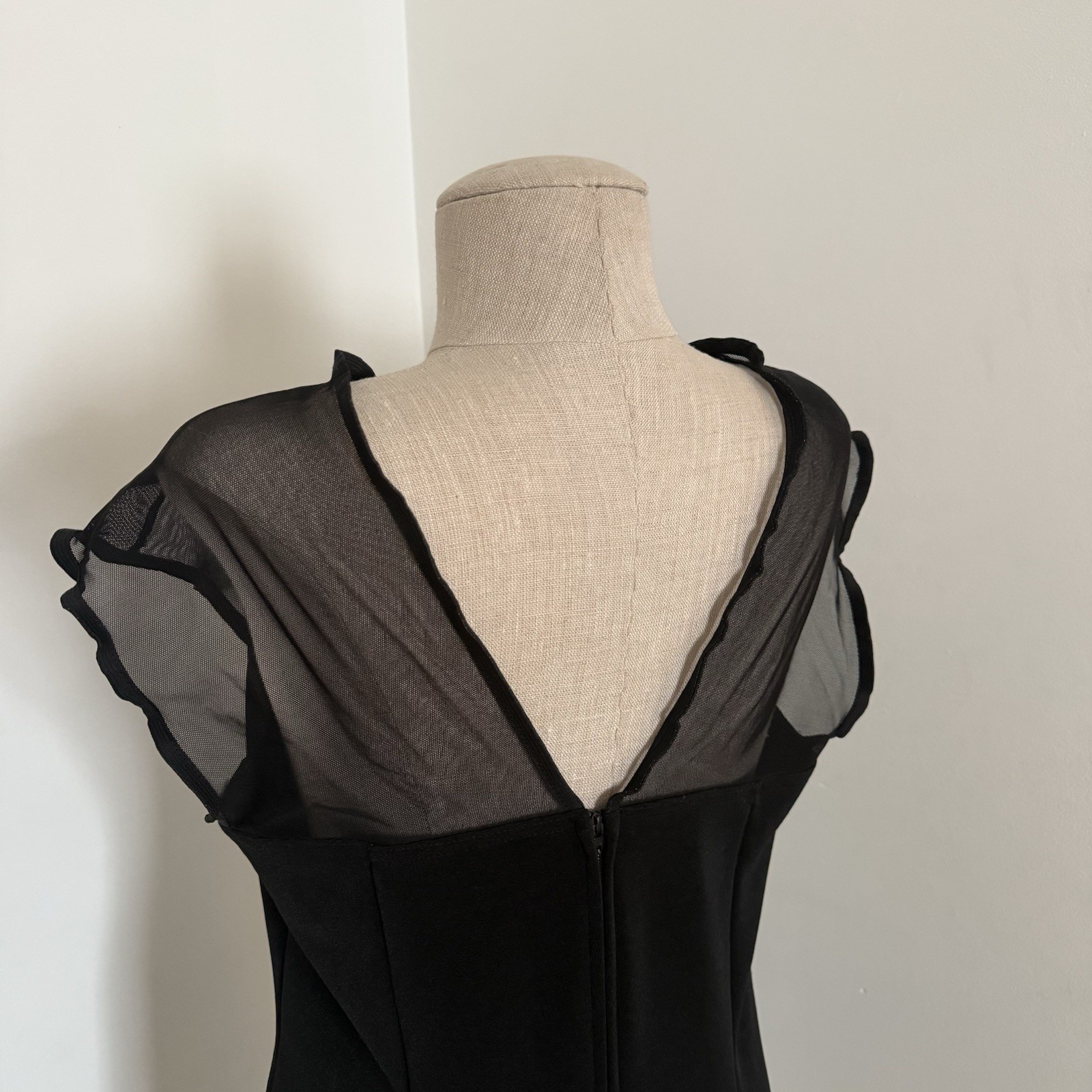 Vintage Boulevard De Paris Fitted Black Dress Size 12 Stretch Knit Sheer