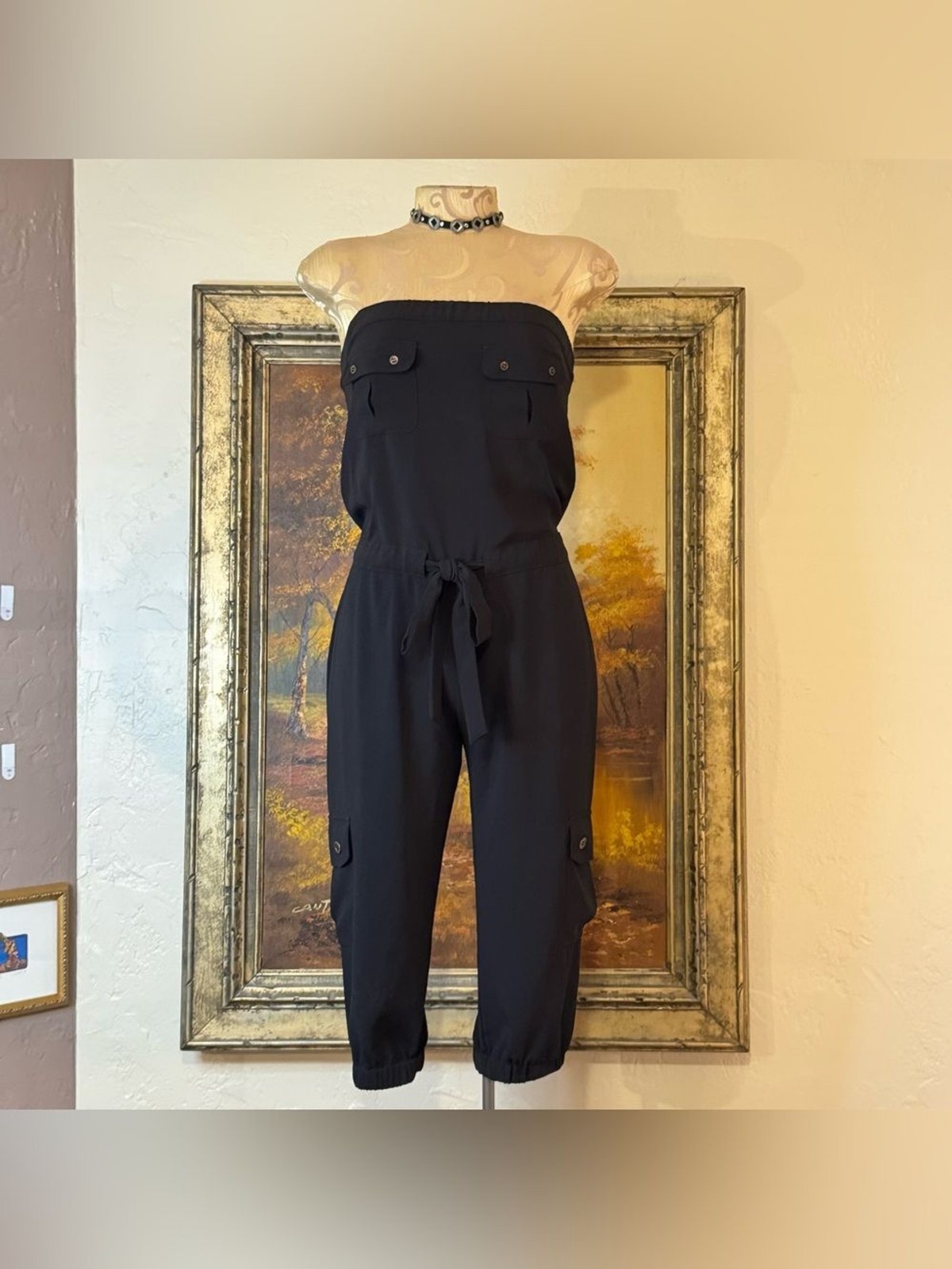 Vintage Y2K Cache Black Strapless Cargo Jumpsuit