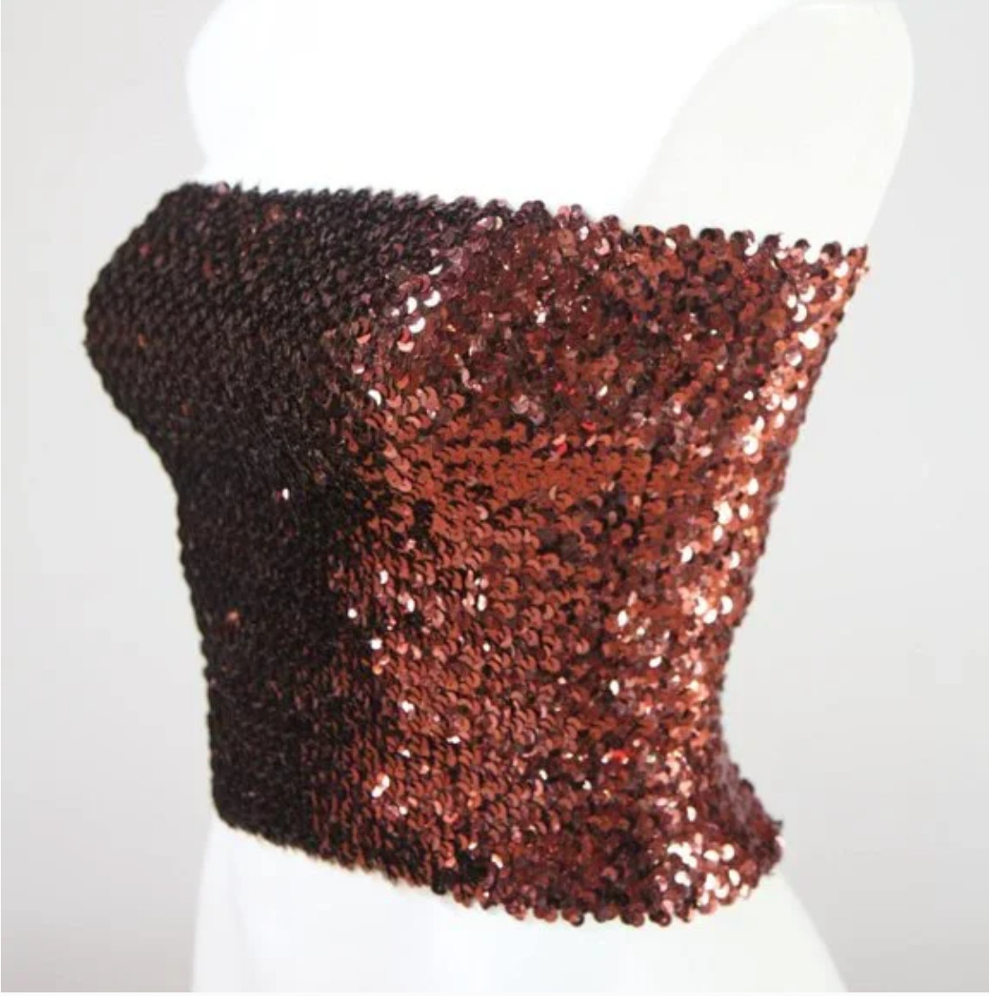 Vintage 1980&rsquo;s Copper Brown Disco Sequin Tube Top Crop Top Small