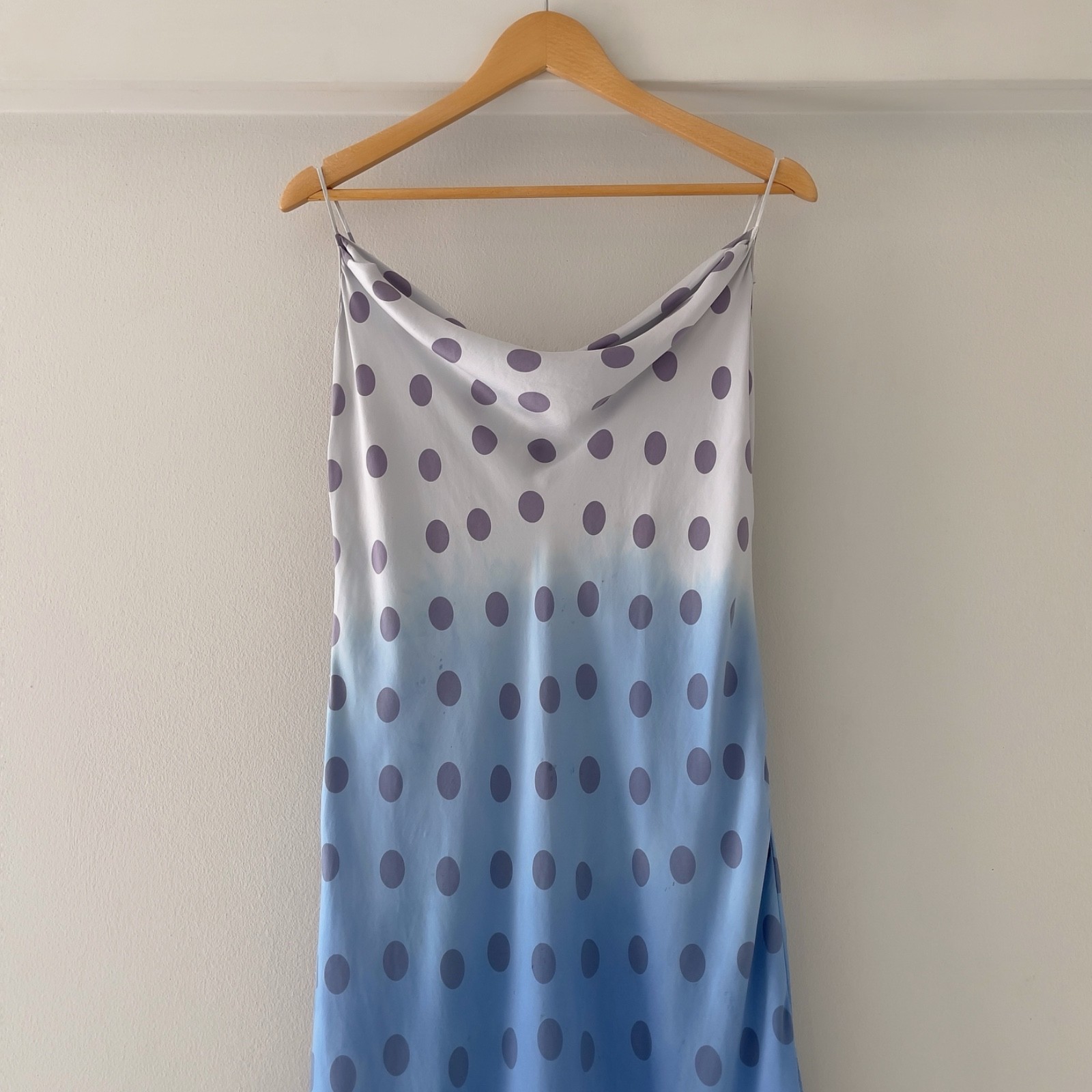 Vintage Pale Lavender & Hand-Dyed Blue Silk Polka Dot Slip Dress (S–M)