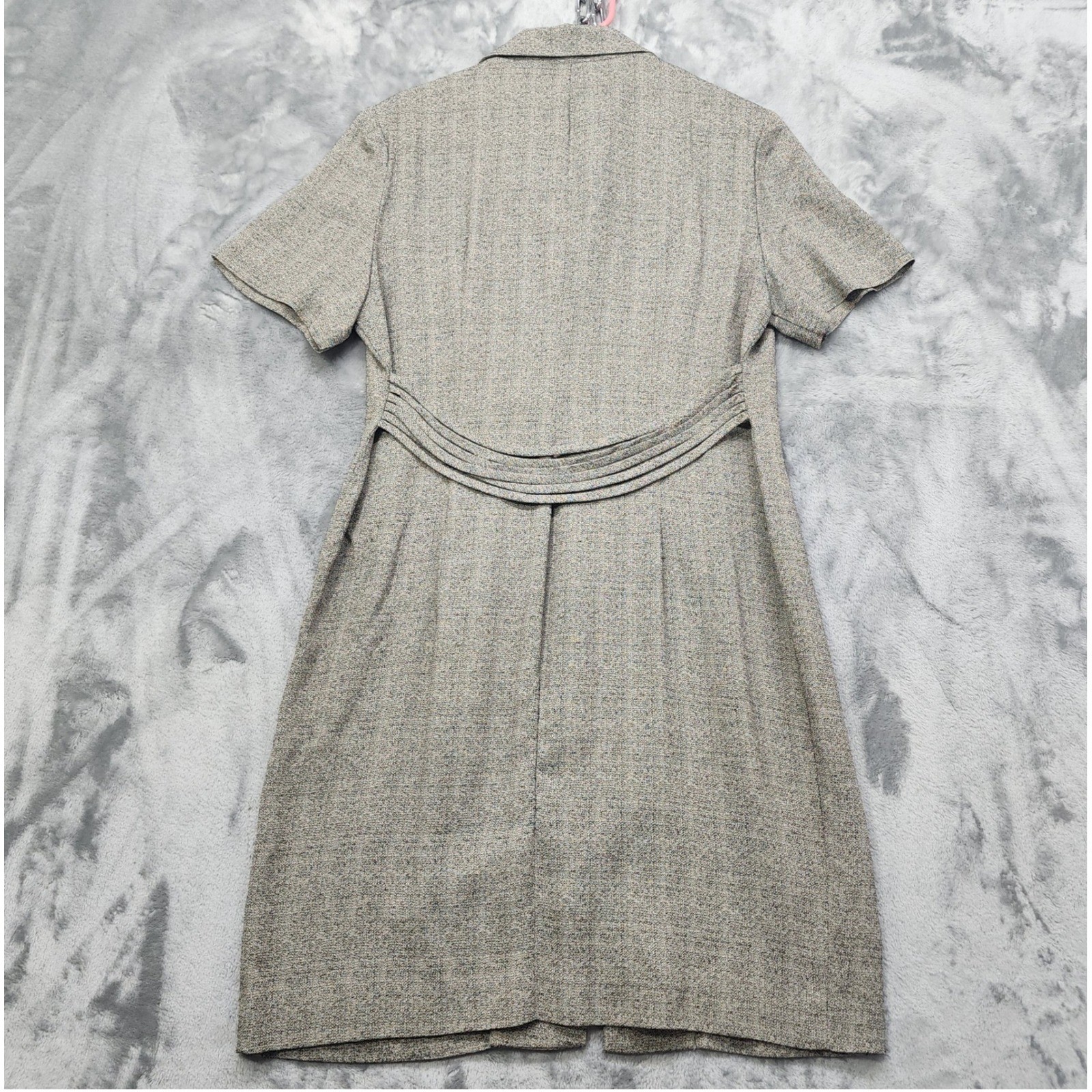 Vintage SL FASHIONS Womens 12 Beige Black Short Sleeve Button Up Sheath Office