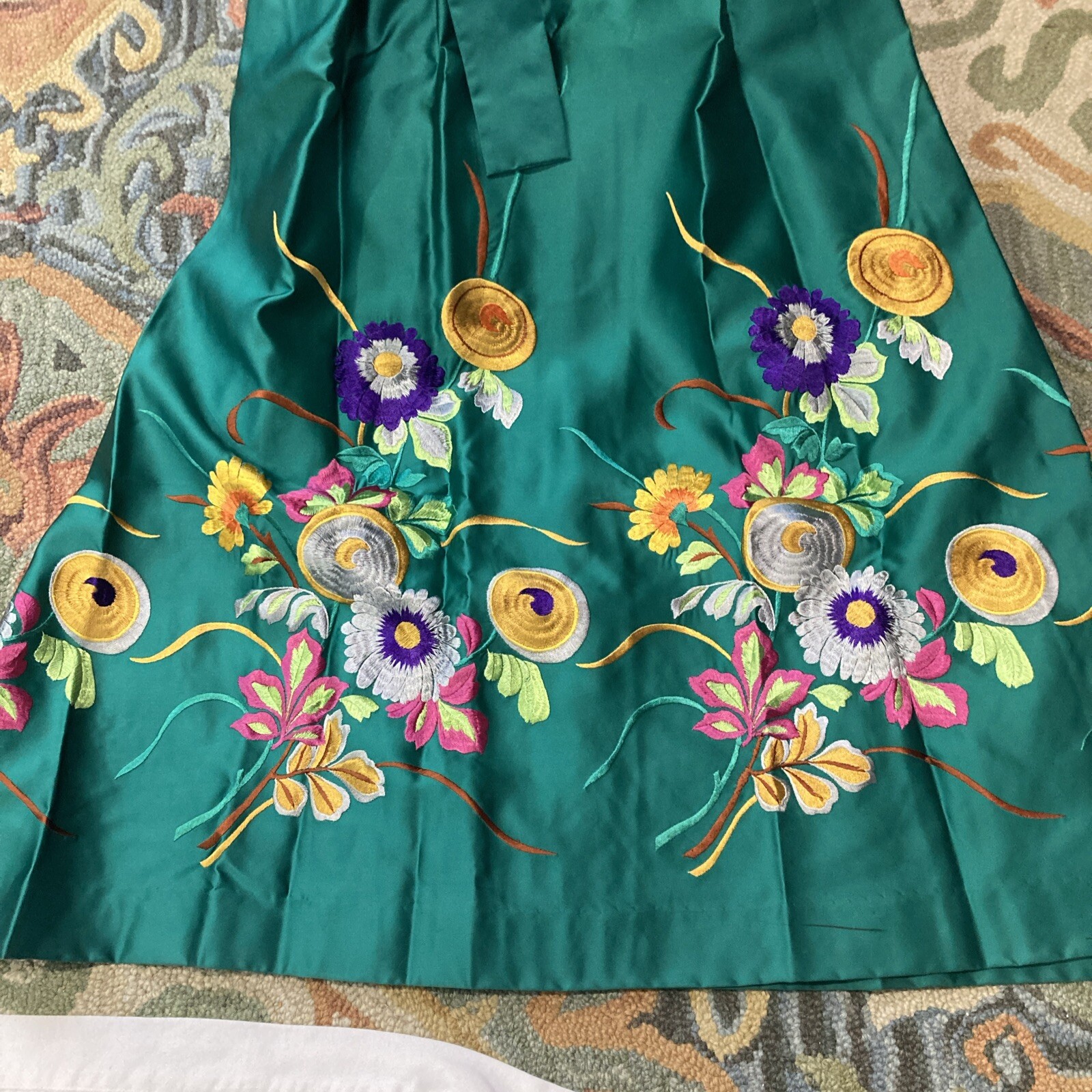 1960s Teal Green Emerald Embroidered Silk Dress Size 10 Charlottes-West Of Akron