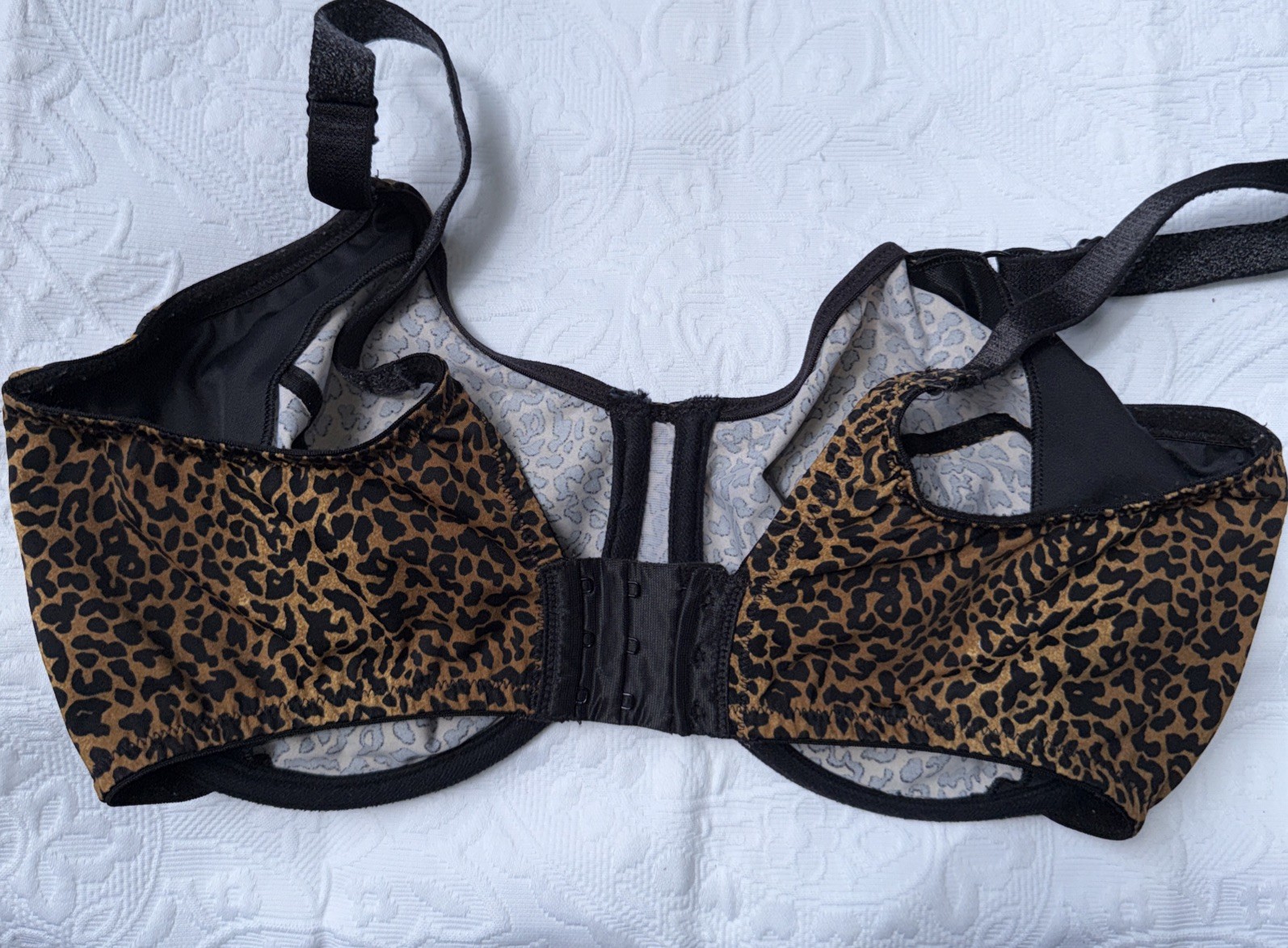 Vtg Bra UW Leopard Vanity Fair Animal Unlined Wide Band Copper Black Brown 40DD