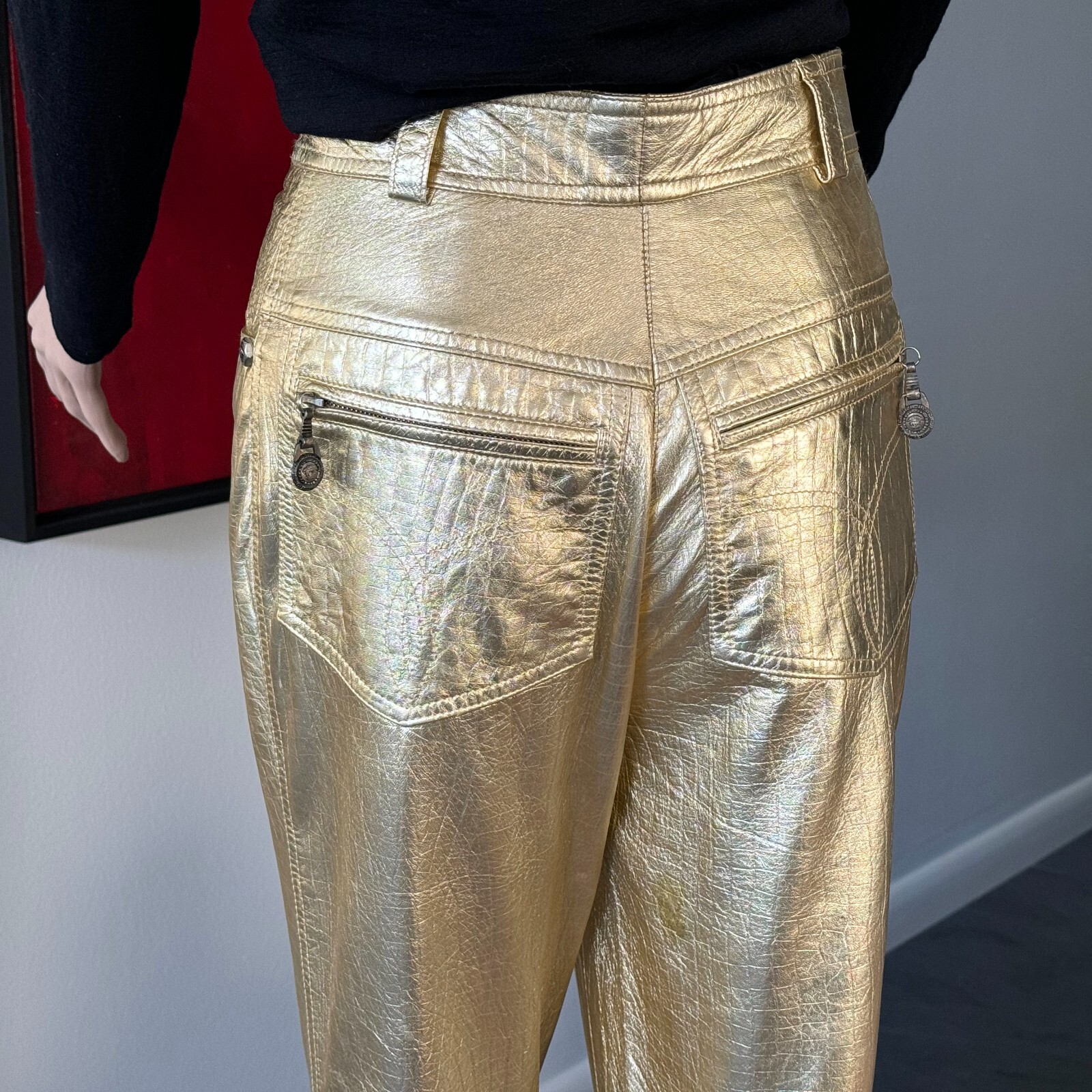 GIANNI VERSACE metallic gold leather pants size IT 40/42 from F/W 1994/95