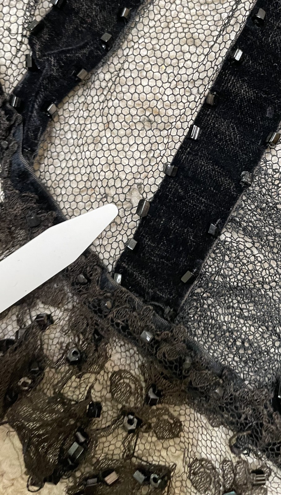 Antique 20s Black Beaded Lace Jacket S M Overlay Evening Edwardian Victorian
