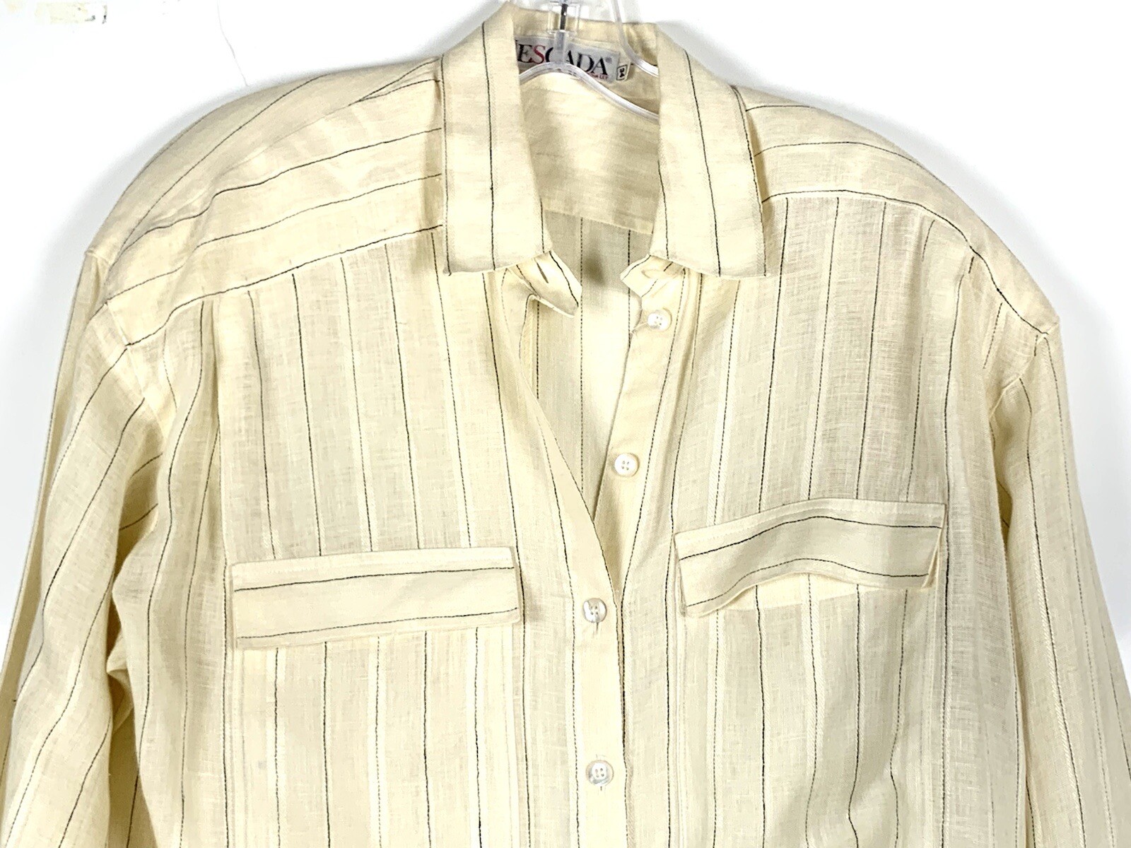 escada by margaretha ley Linen Blend Stripes Blouse Size 34 Beige
