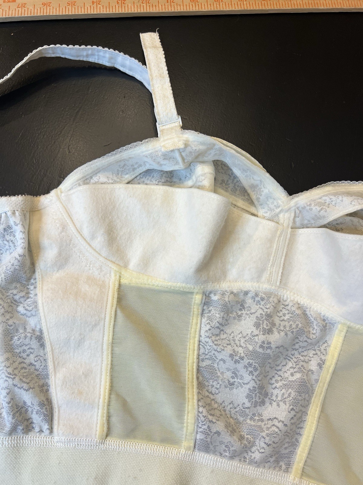 Vintage Faynor Bra Norvell 70s? Cream Lace Corset Bra 38DD Boudoir Lingerie