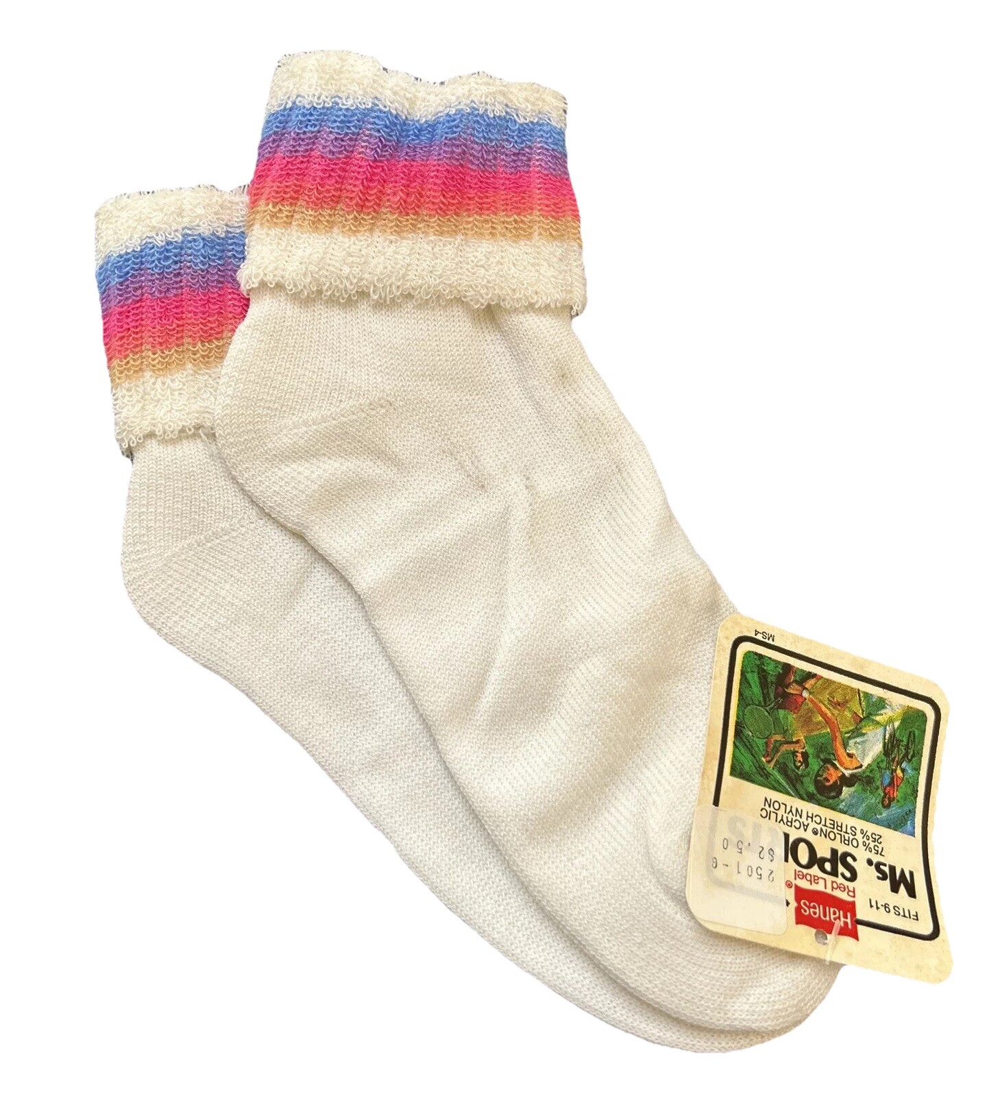 VTG Hanes Ms Sports Socks Terry Cuff Striped 9-11 Orlon Acrylic 80&rsquo;s USA 90s
