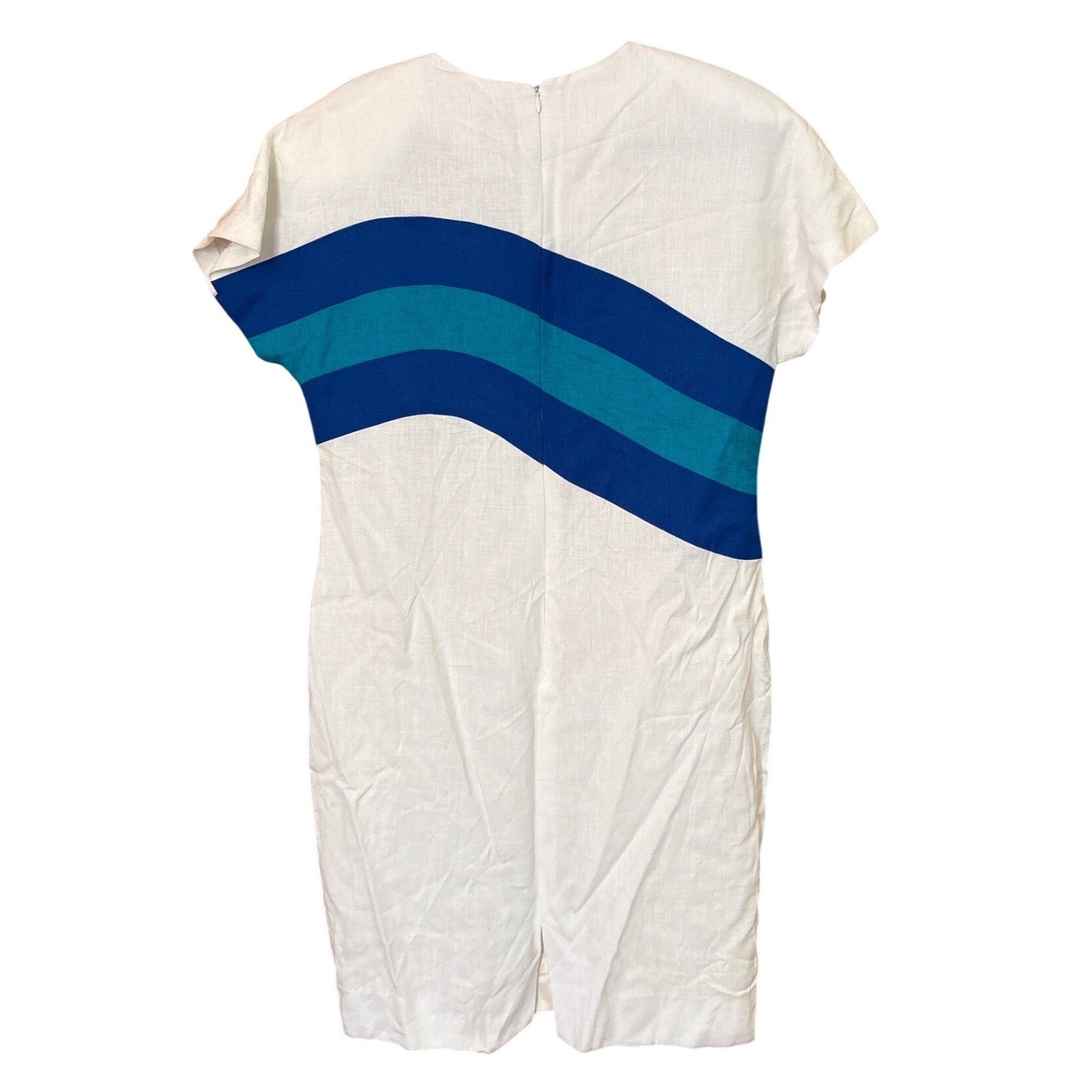 David Warren Sheath Dress Women White Blue Starfish Nautical Linen Blend SIZE 14
