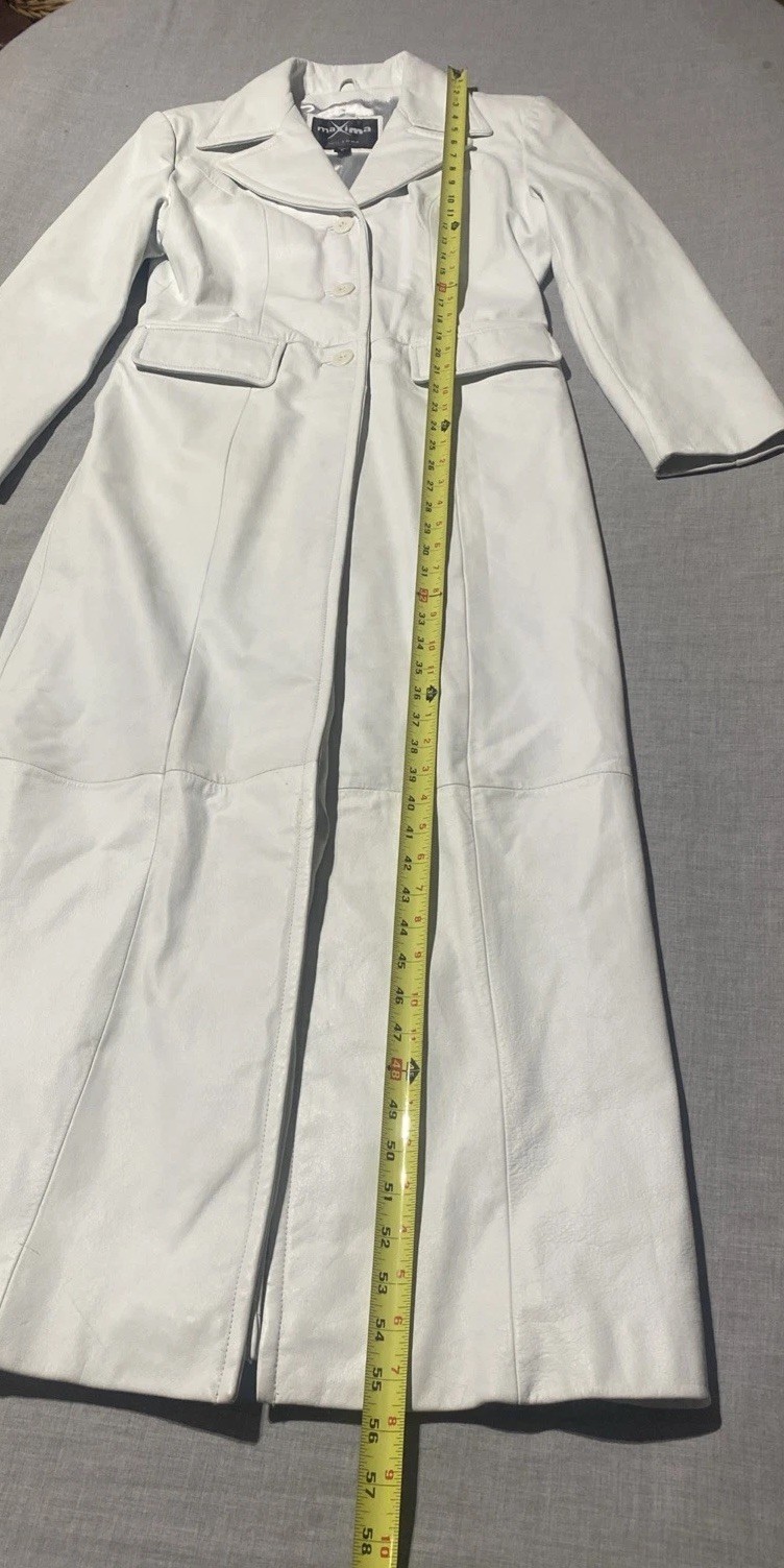 VTG Wilsons Leather Máxima Women&rsquo;s White Long Duster Trench Coat Medium Y2K 90s