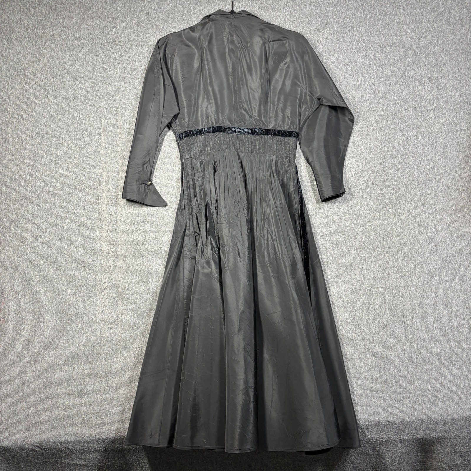 Americana Fashion Vintage Black Taffeta Velvet Trim Midi Dress Womens Small