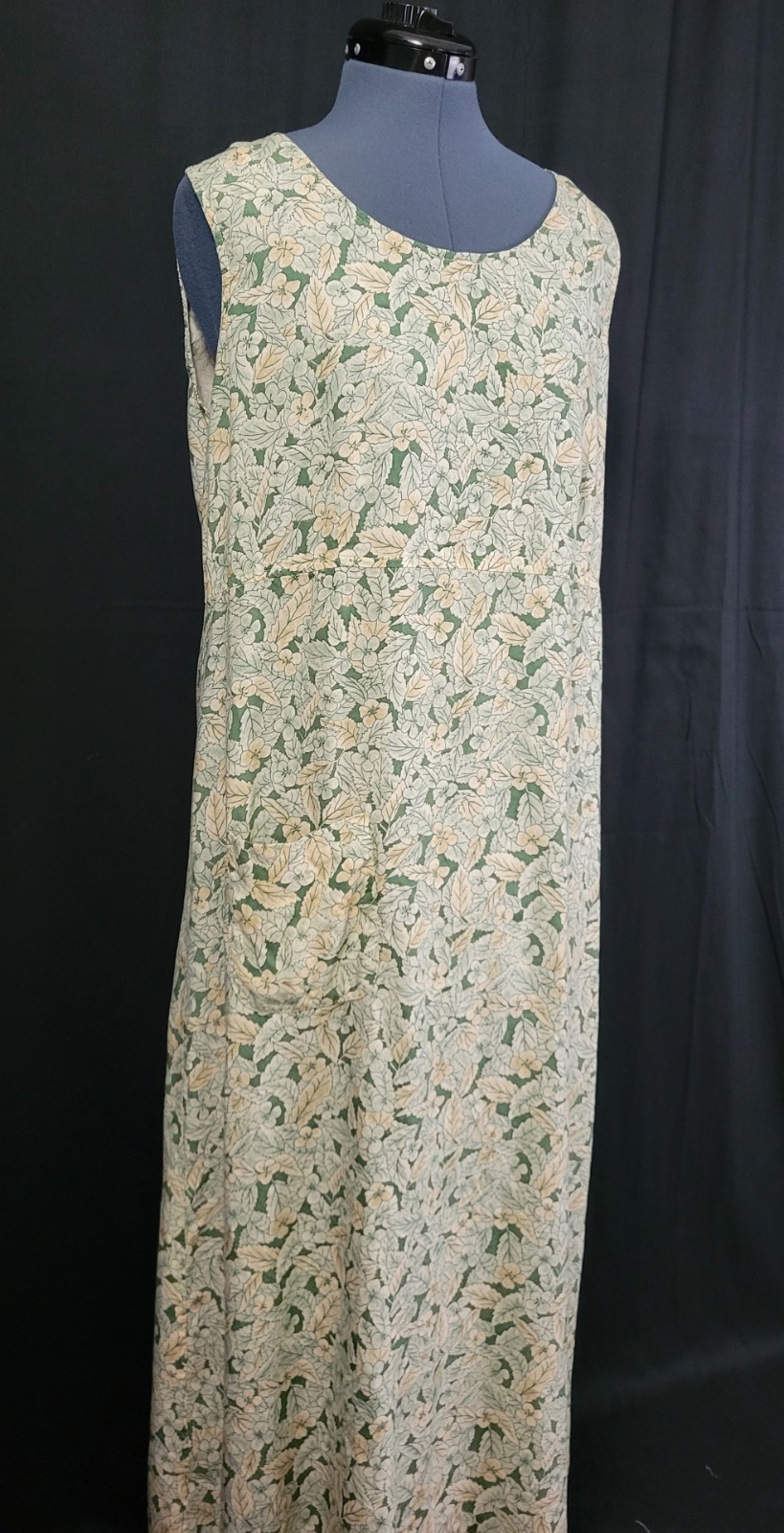 Vtg Coco Bianco Muted Green & Peach Floral Raised Waistline Shift Dress Size 16