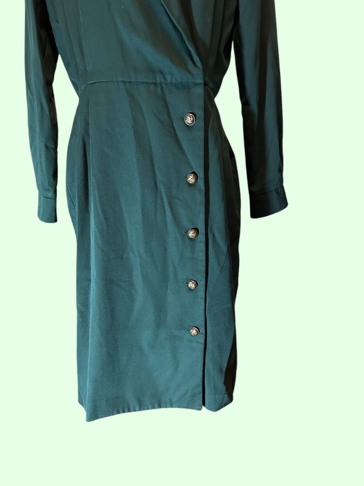 Vintage 80&rsquo;s Forest Green Retro button up career business dress size medium