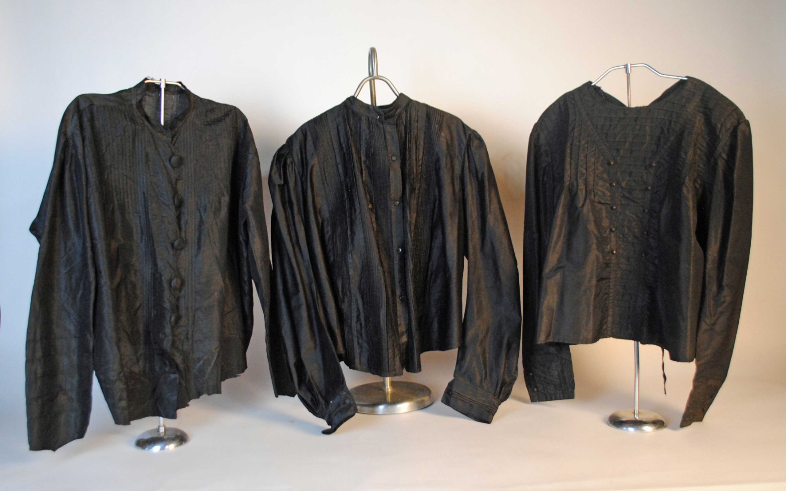 Three Black Silk Taffeta And Cotton Ladies Blouses, 1890 To 1900s