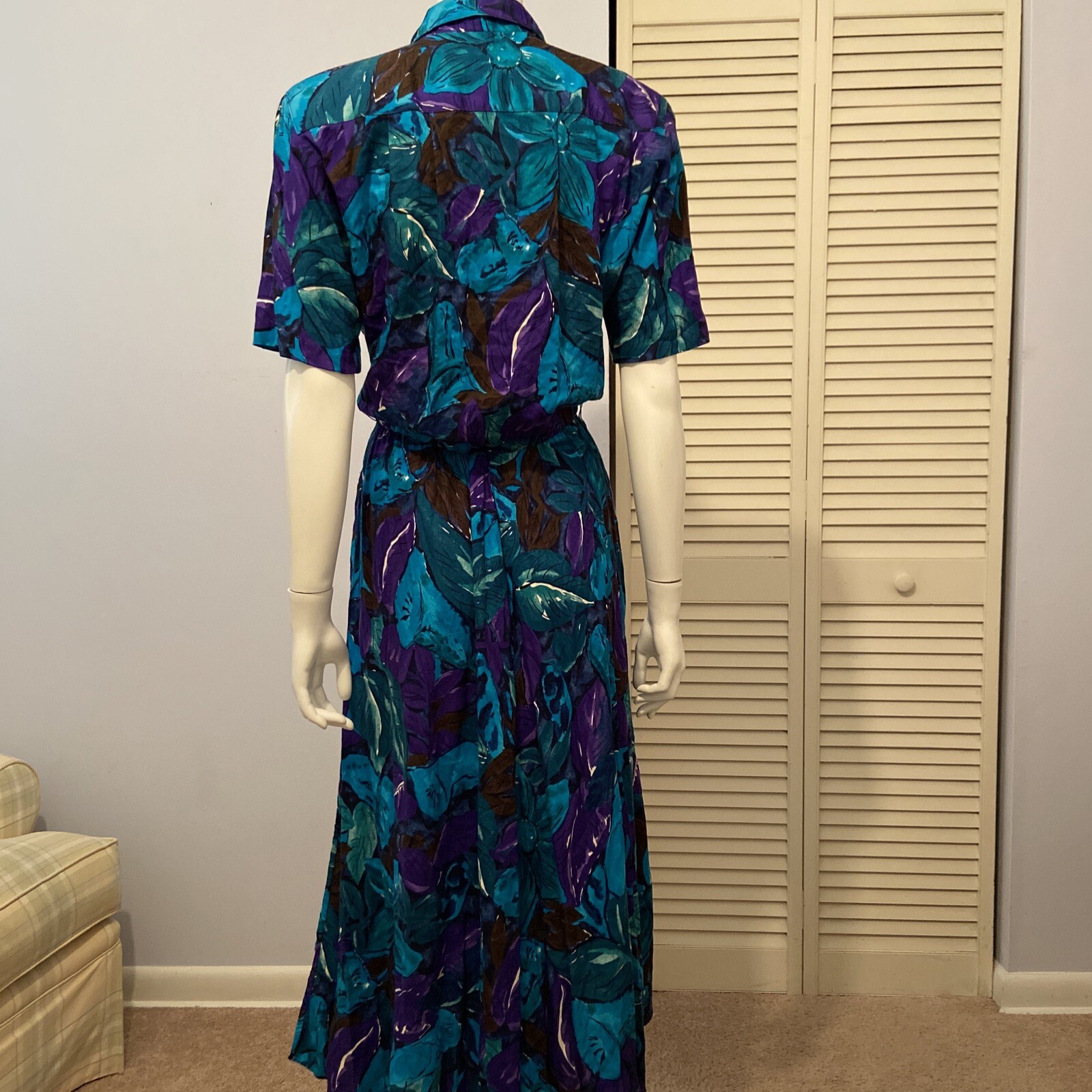Vtg Jessica Howard Dress Big Flowers Leafs in Greens & Purples Pockets Size 8
