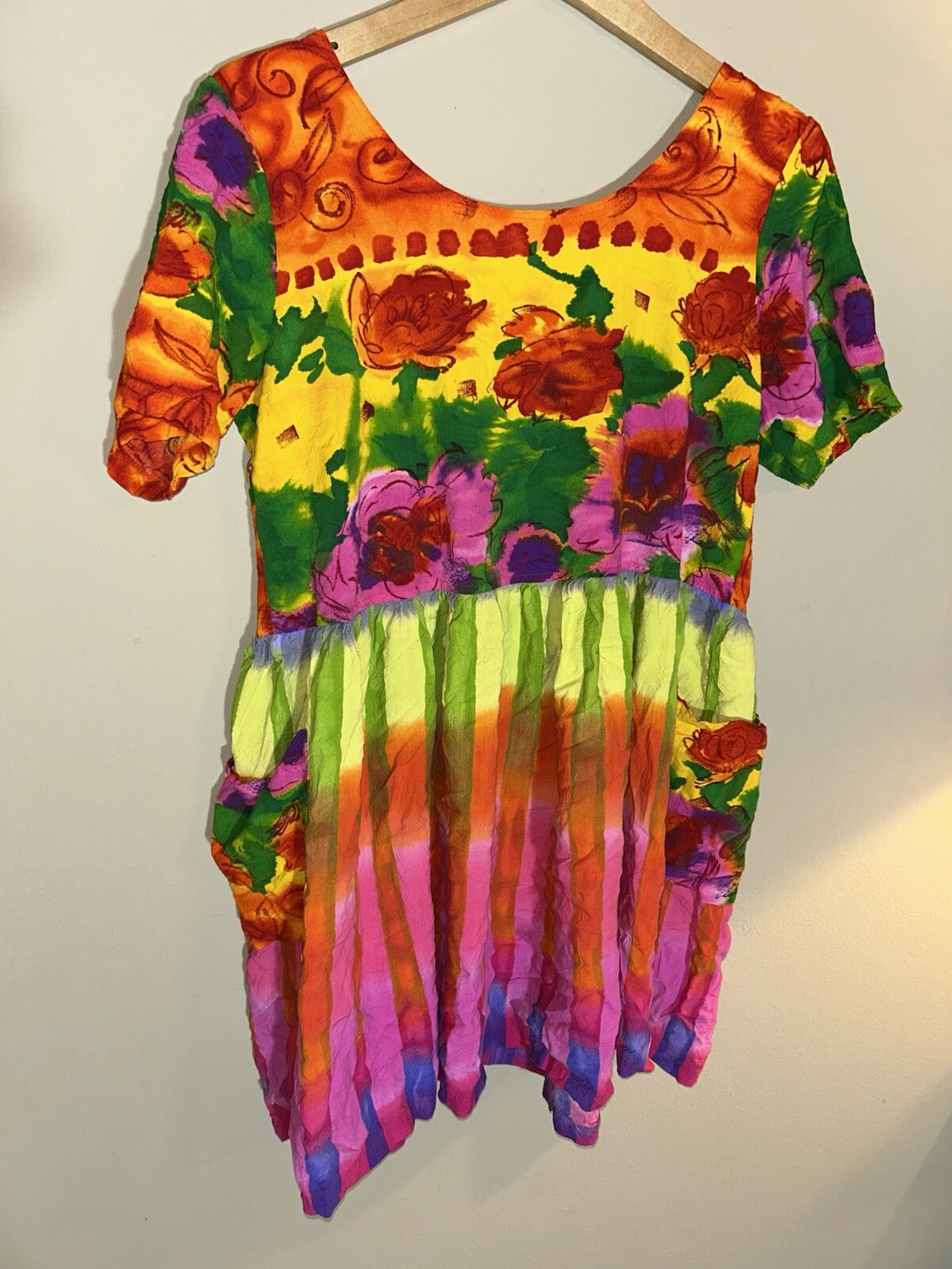 1990s Jams World Brightly Colored Abstract Flower Print Vintage 90s Mini Dress L