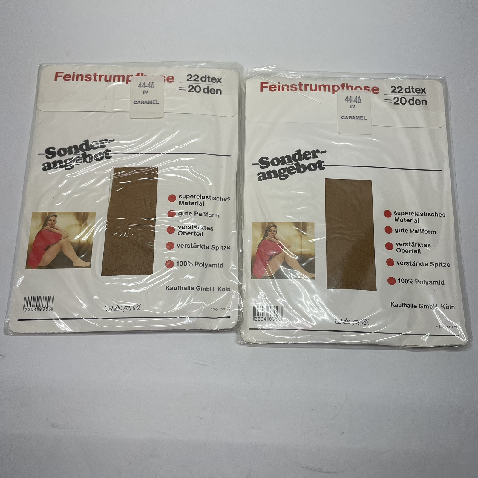 (2) Vintage German Feinstrumpfhose Nylon Pantyhose 44-46 Caramel – NEW Old Stock