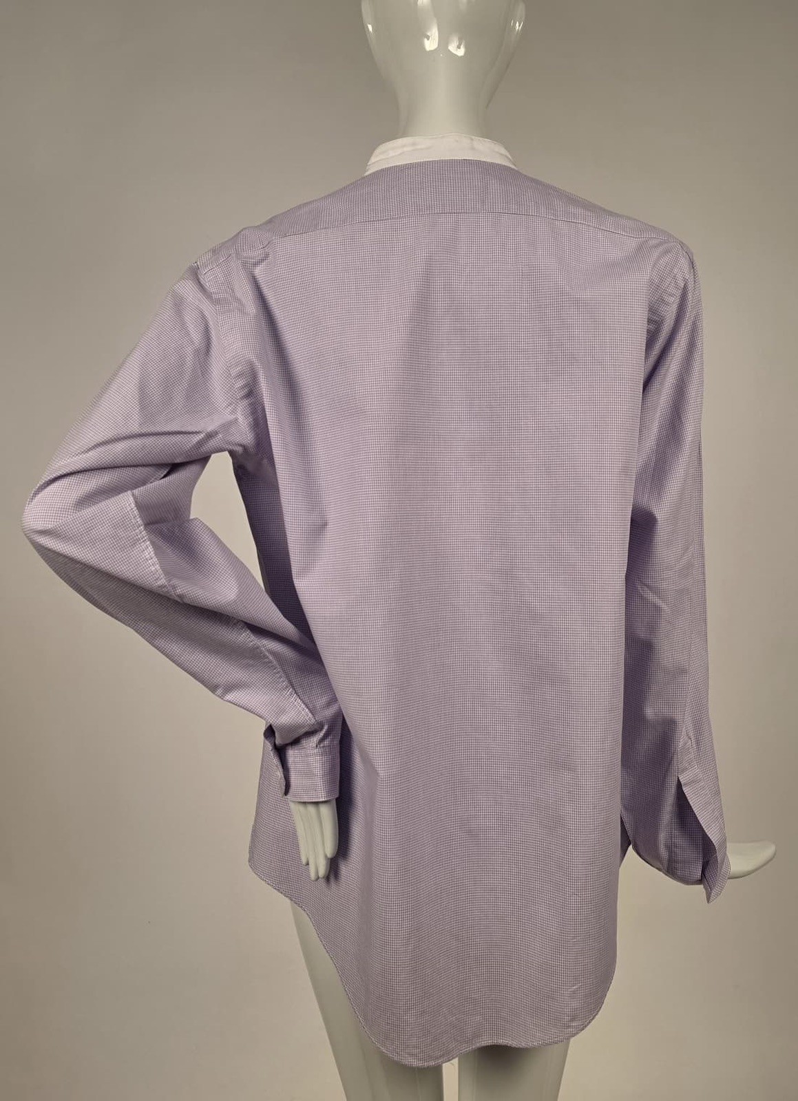 VINTAGE EARLY 1980’S LAVENDER CHECK COTTON SHIRT W WHITE BAND COLLAR