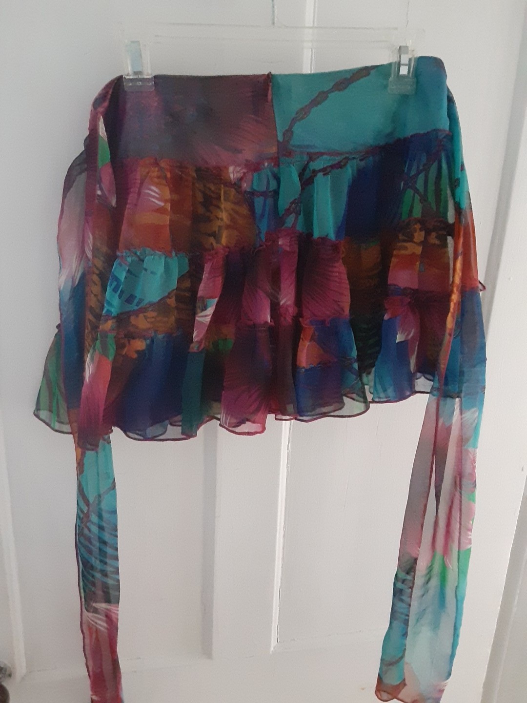 Vintage Ruffled Mini Skirt. Silk/Poly Blend With Ties Size Small
