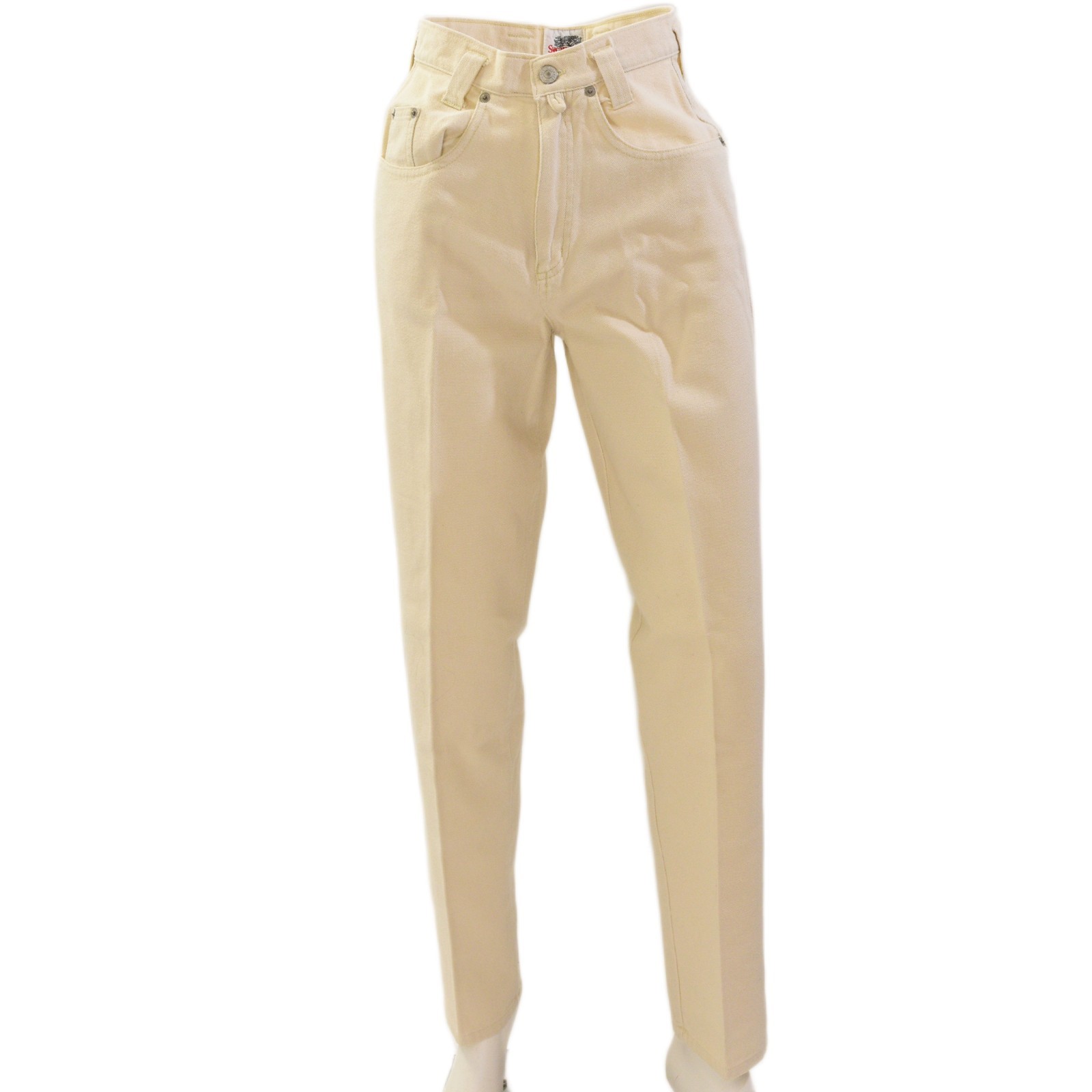 80s Vintage Ivory Tapered Leg Canvas Jeans Womens XS High Waist Mom Pants 0 2