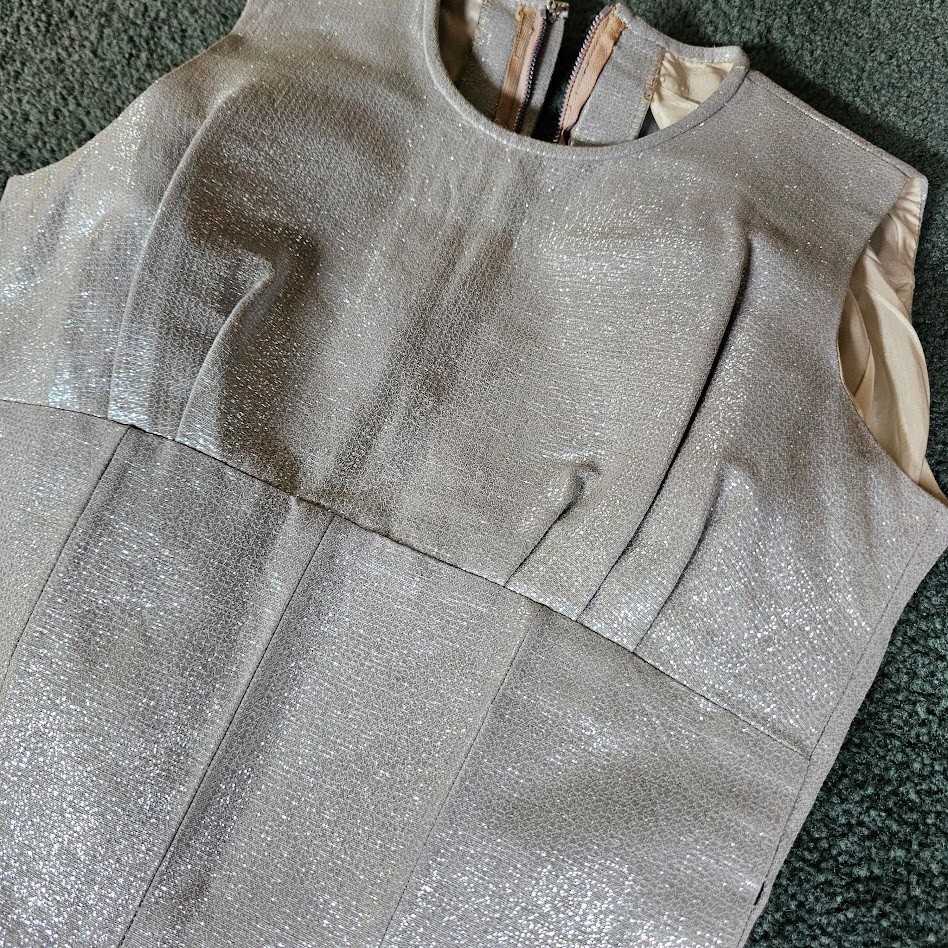 Vtg 50s Space Age Pin-Up Atomic Bombshell Metallic Silver Jumpsuit Catsuit XXS