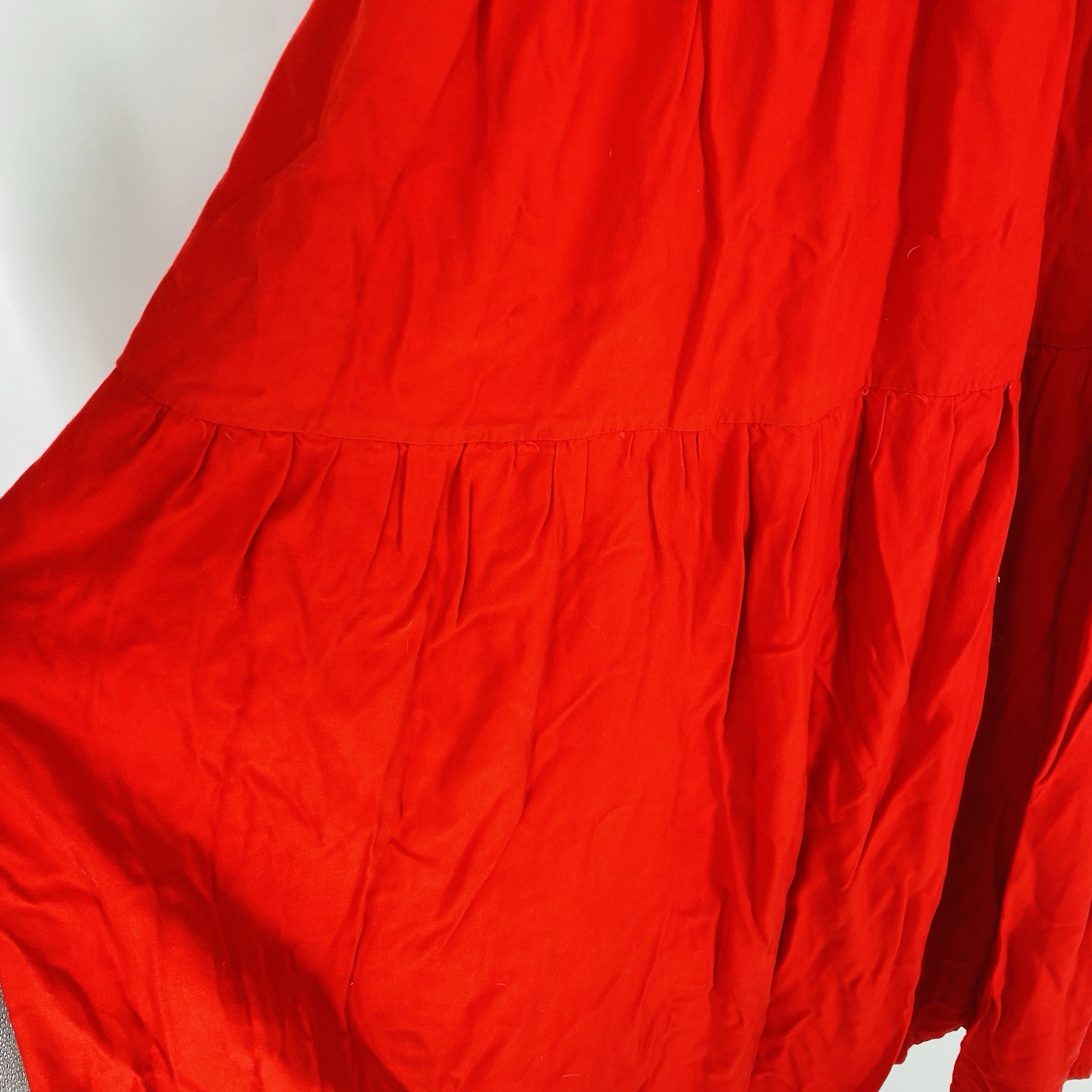 Vintage Handmade V Neck Maxi Dress Red Modern Print Tiered Skirt Size L