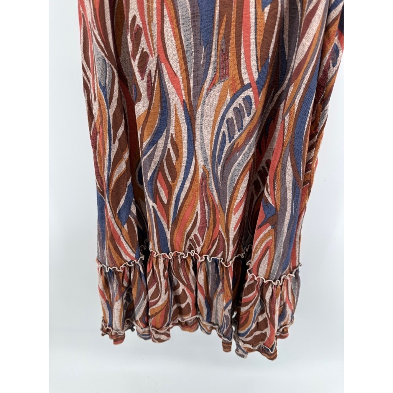 Robbie Bee Cottagecore Boho Coastal Retro Rust Multicolor Wave Print Dress SzL